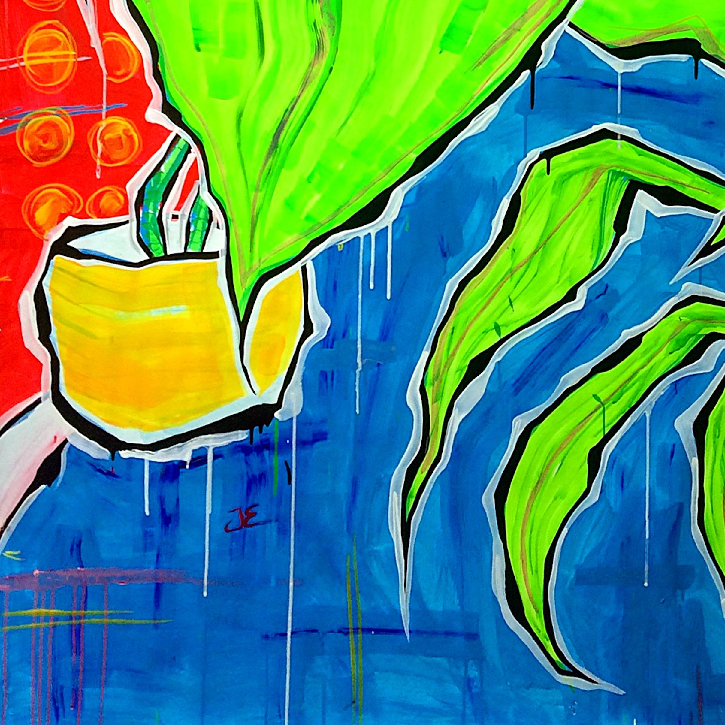 Swanbadger - Large Vibrant Colorful Original Contemporary Abstract Expressionist - Vert Still-Life Painting par Jonjo Elliott