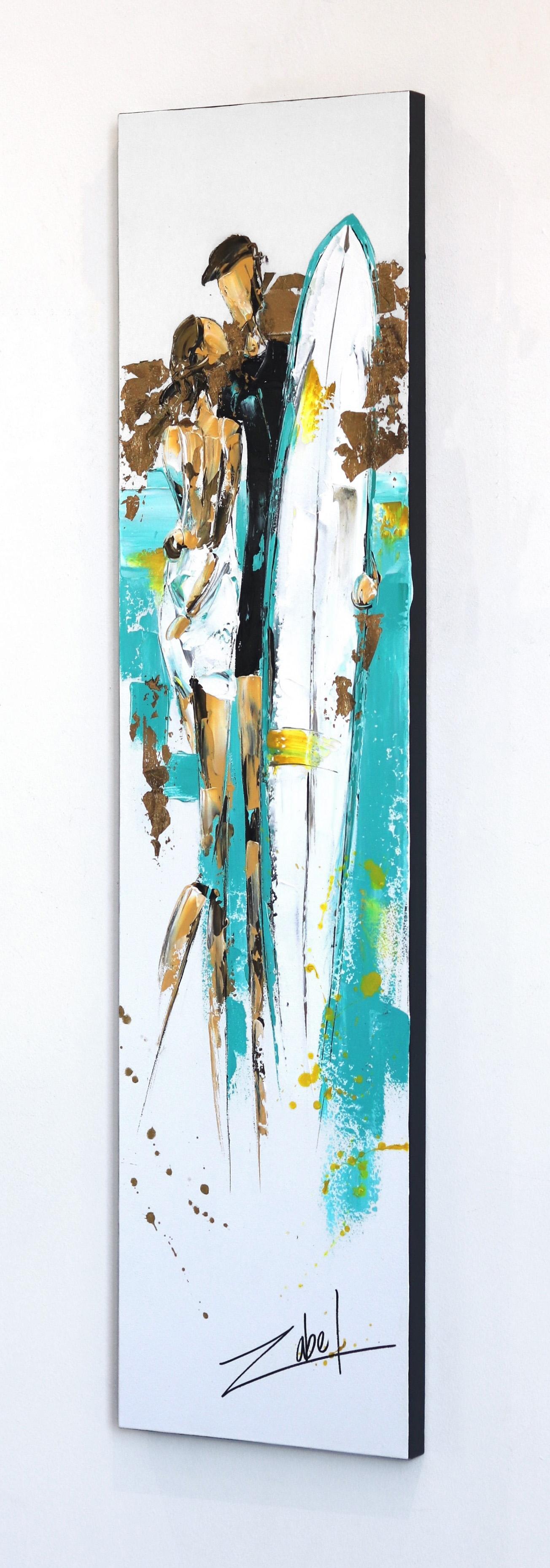 Surf & Chic  - Gold Figurative Painting by Zabel