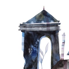 Blue Residence - Original gerahmtes, skurriles, spielerisches, spielerisches Haus-Haus-Gemälde