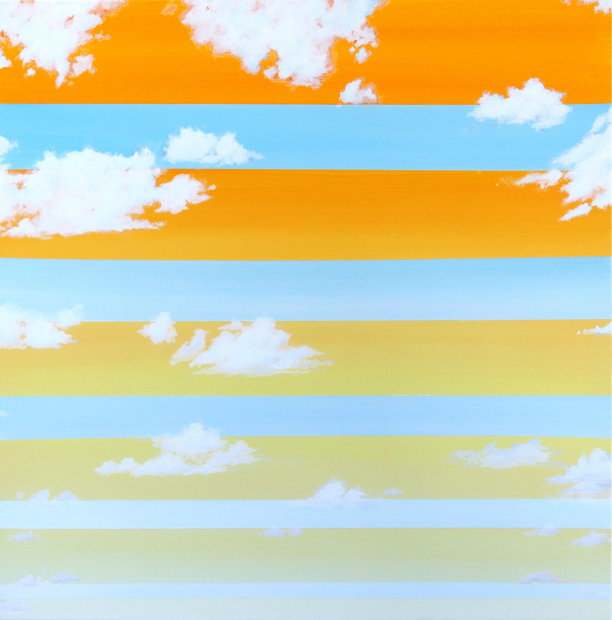 Nichole McDaniel Landscape Painting - Summer Vibes 1 - Yellow and Blue Abstract Geometric Sky Painting on Canvas