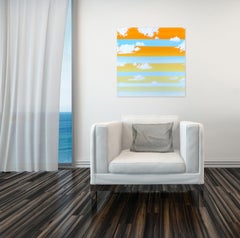 Peinture de ciel géométrique abstraite jaune et bleue sur toile Summer Vibes 1