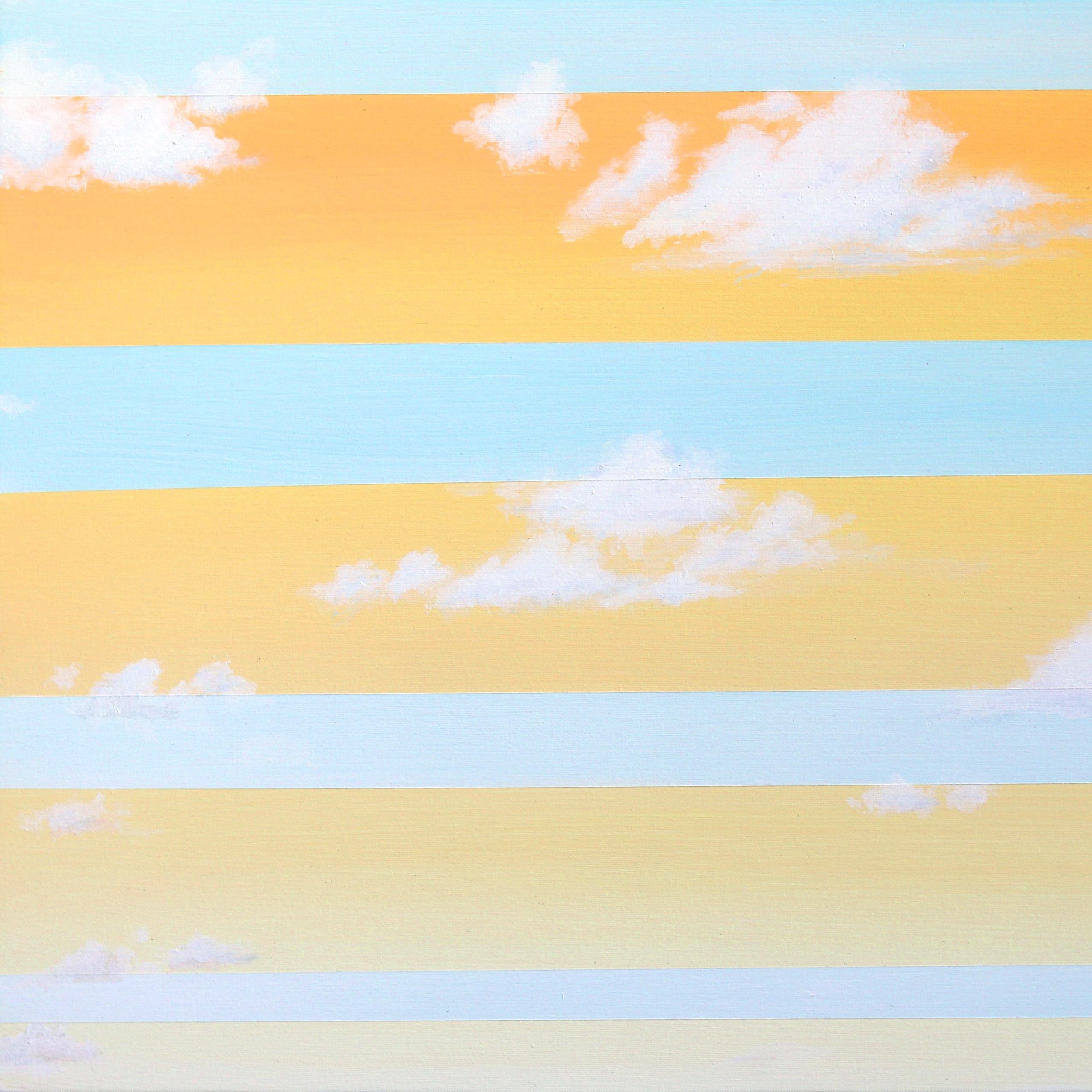 Summer Vibes 1 - Yellow and Blue Abstract Geometric Sky Painting on Canvas For Sale 4