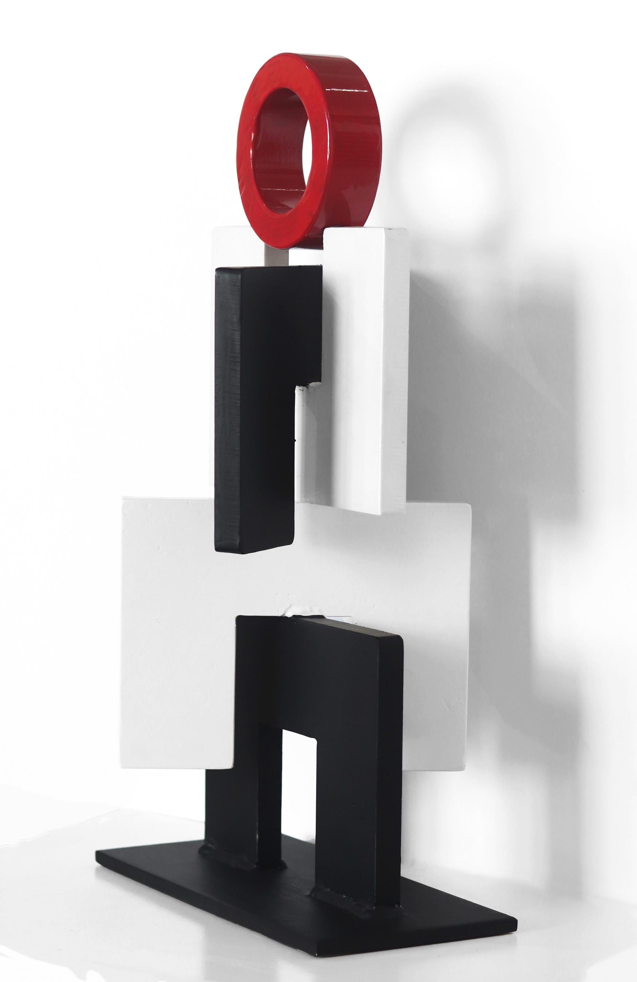 Red Head #3 - Black, White, and Red Figurative Industrial Metal Sculpture For Sale 5