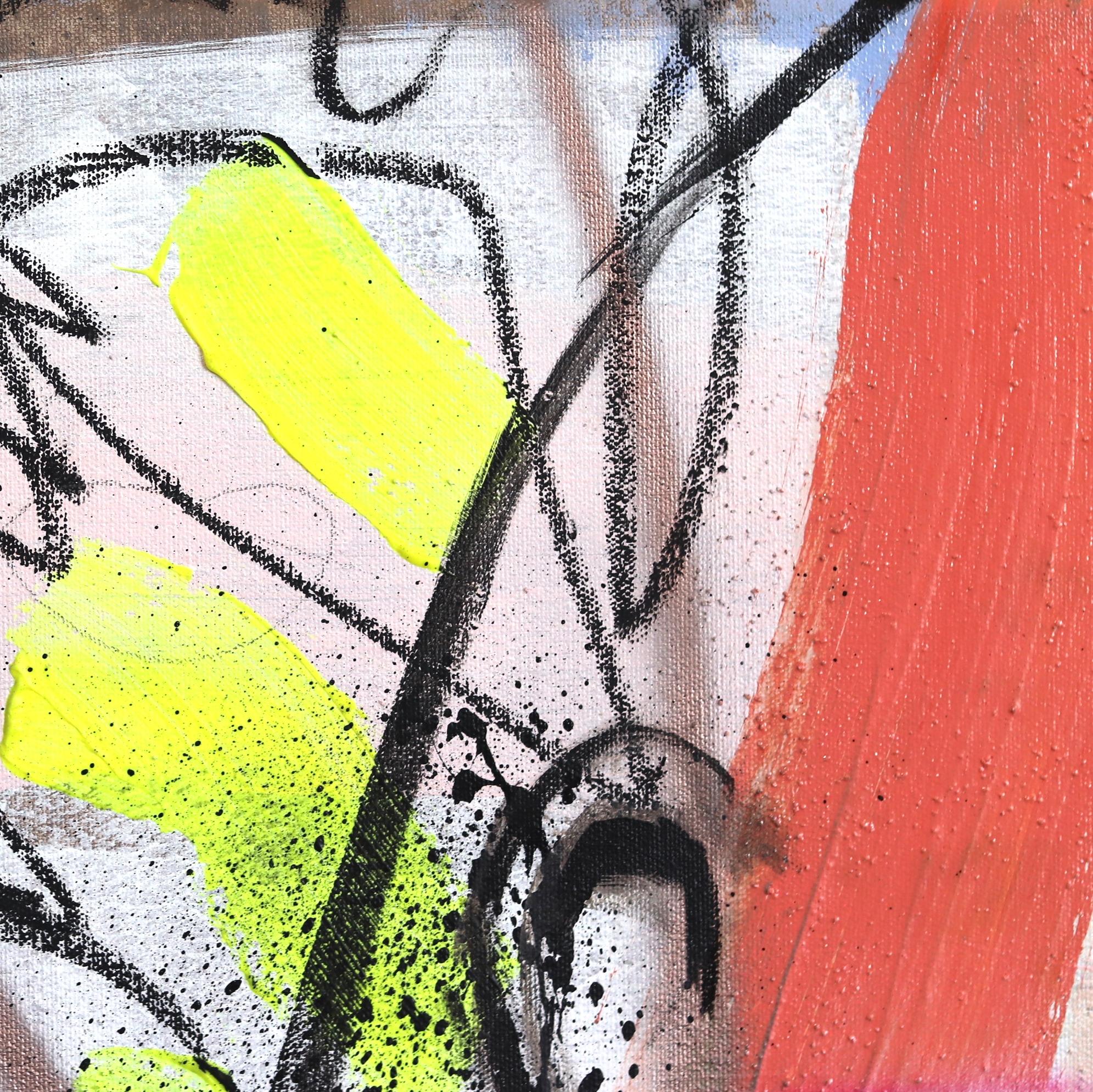 Línea blanca - Pintura abstracta original de colores Retrato figurativo gestual - Painting Arte callejero de Sally K