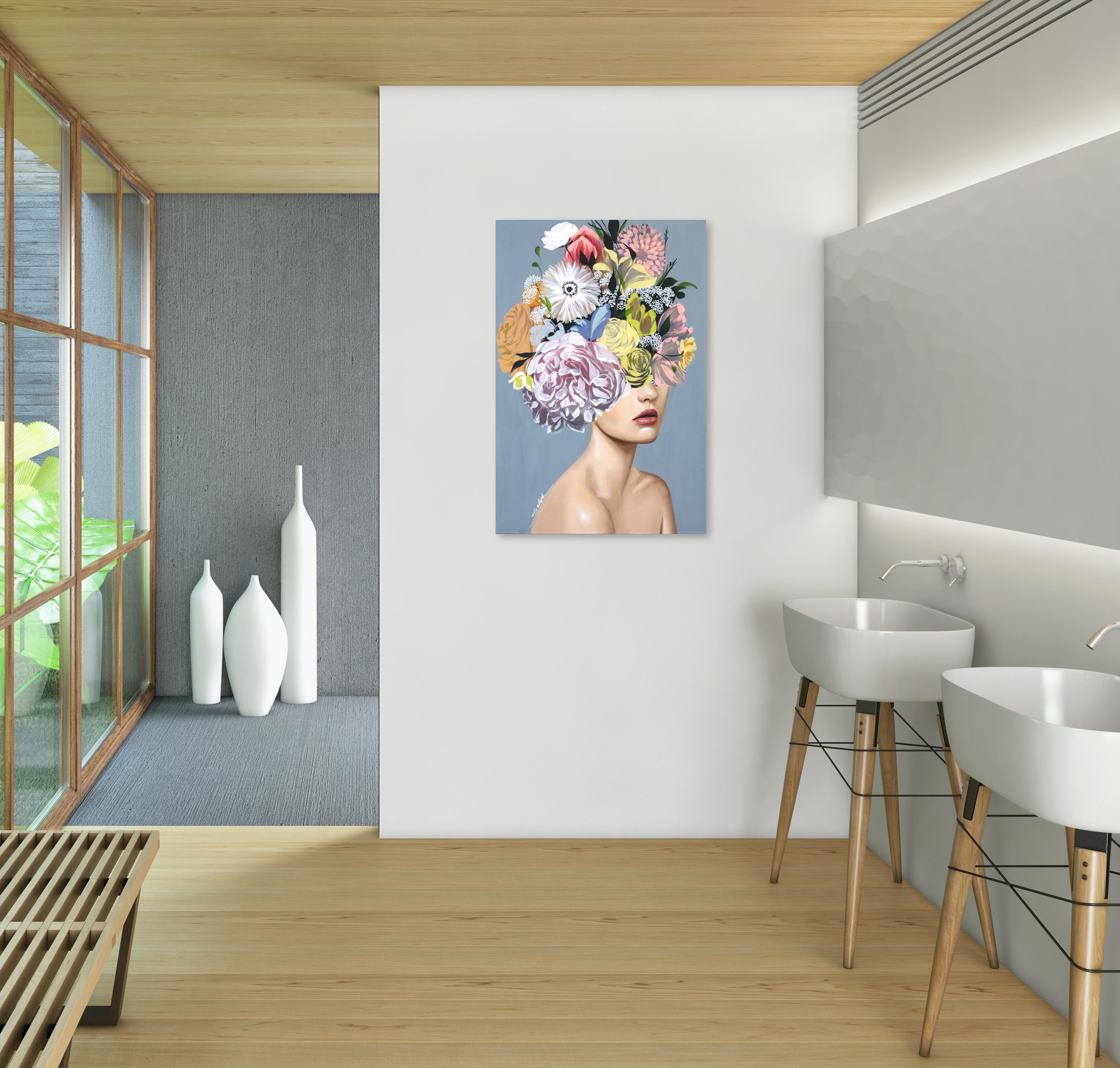 Kacey - Soft Floral Figurative Artwork - Contemporary Painting by Sally K