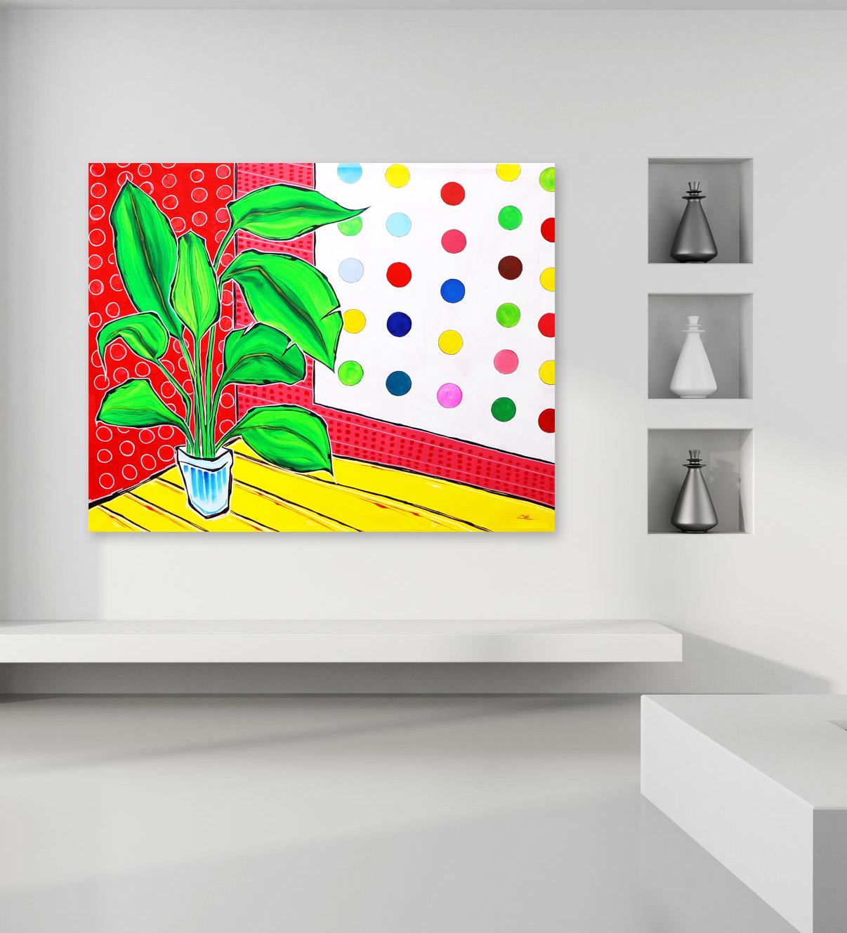 English artist Jonjo Elliot's large scale still life works are a collision of expressionistic fauvism and his collections encourage a youthful candor. Plants thrive in environments the viewer wants to immerse themselves in. He’s interested in the