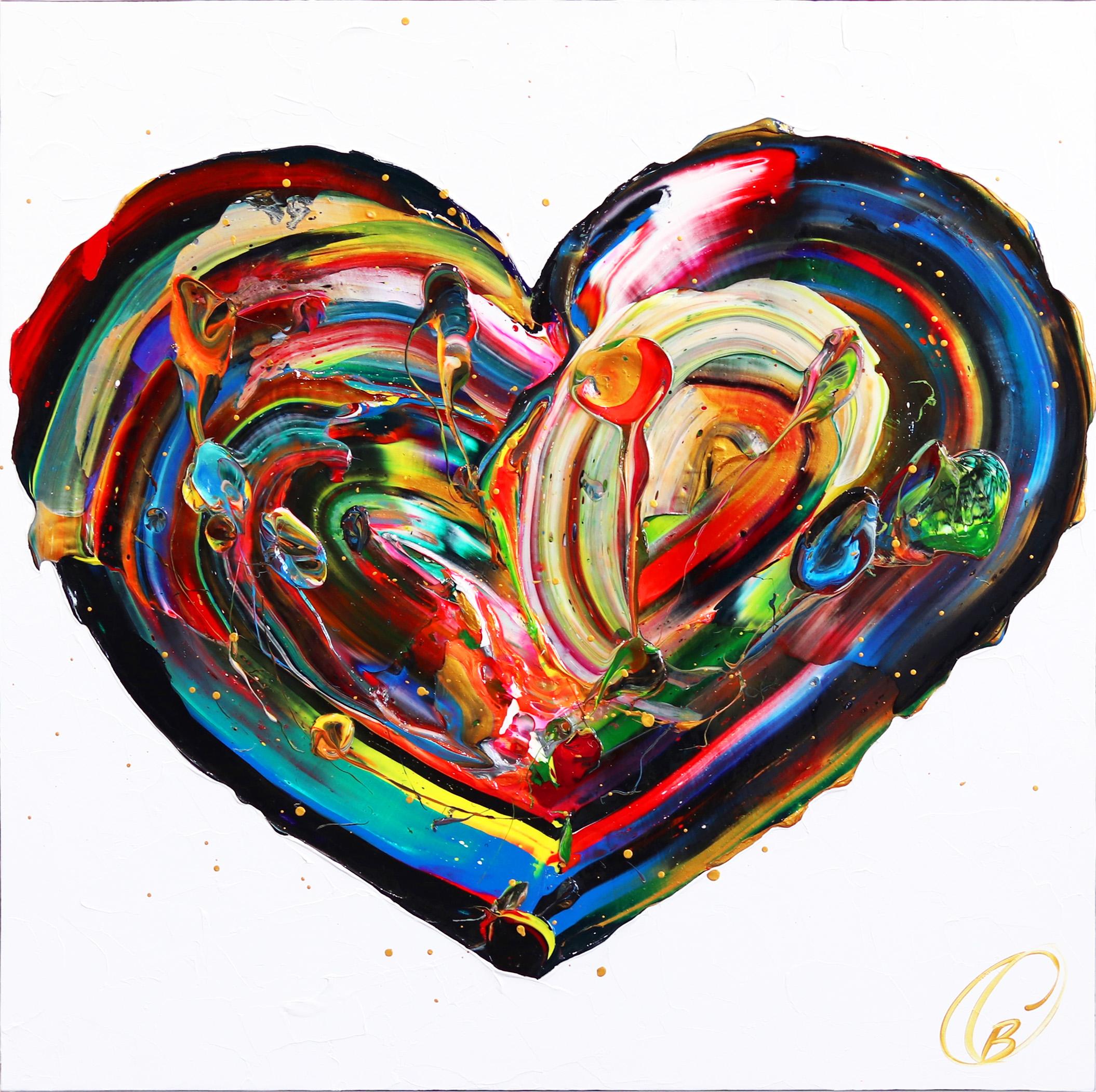 Abstract Painting Cynthia Coulombe Bégin - Love Wins - Impasto Thick Paint Original Colorful Heart Artwork (L'amour l'emporte - Peinture épaisse originale avec un coeur coloré)
