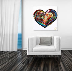 Love Wins - Impasto Thick Paint Original Colorful Heart Artwork