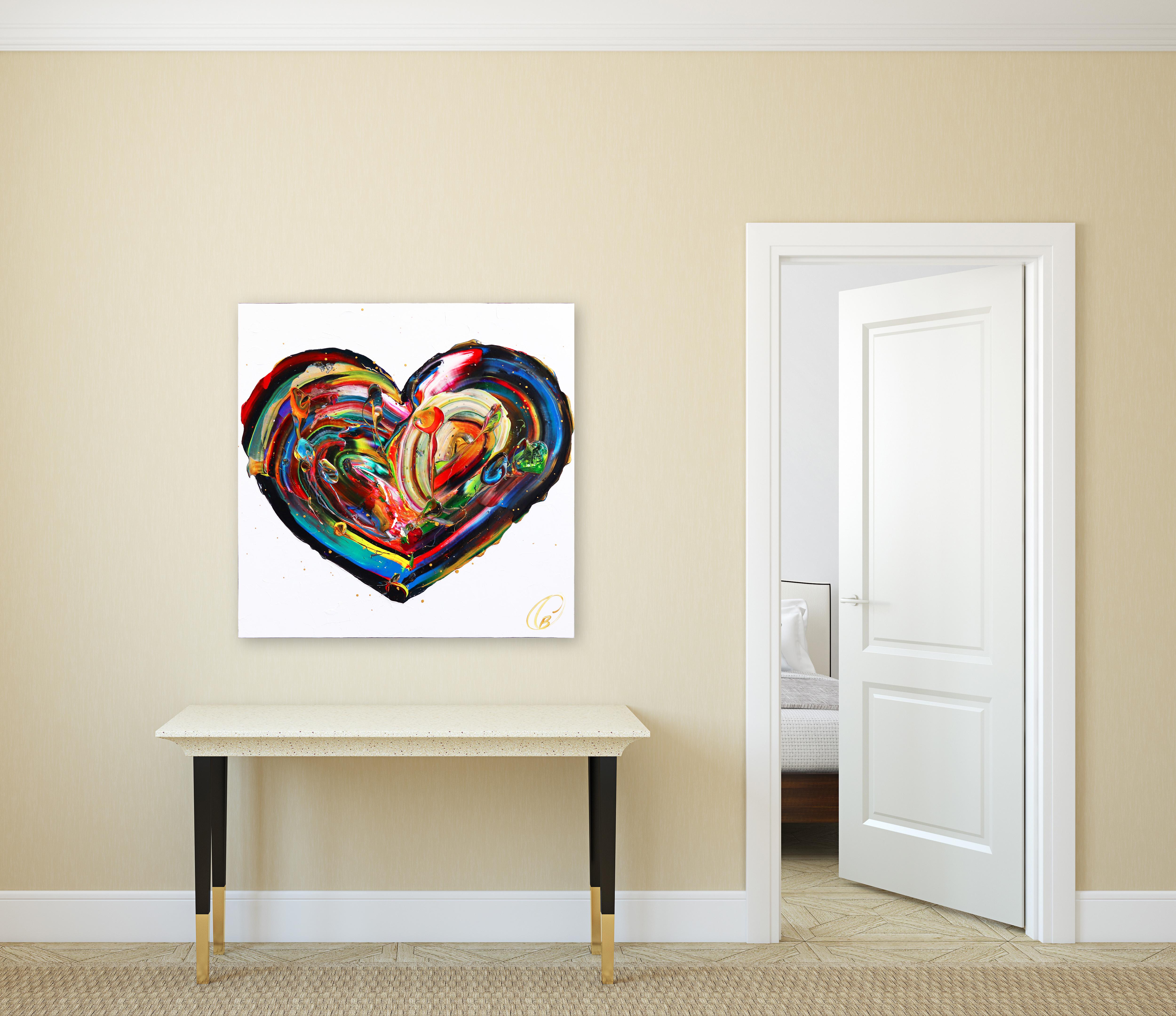 Love Wins - Impasto Thick Paint Original Colorful Heart Artwork For Sale 1