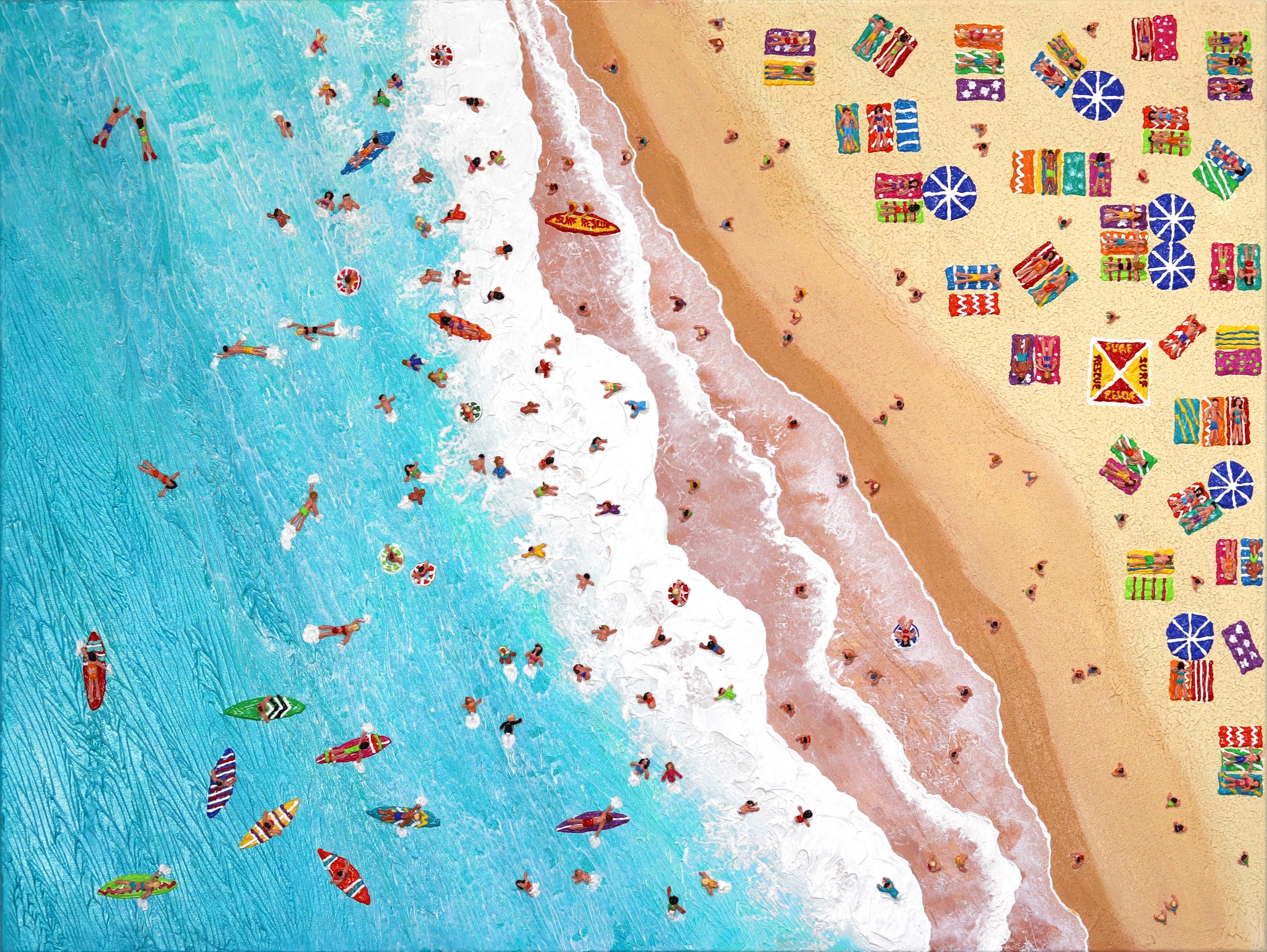 Les peintures aériennes texturées d'Elizabeth Langreiter, qui représentent des scènes de plage et d'océan, permettent de s'évader de la réalité dans un monde ludique et joyeux. Ses œuvres d'art mixtes évoquent souvent au spectateur de joyeux retours