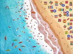 Carefree Days - Large Textural Seascape Aerial Beach Water Landscape Painting