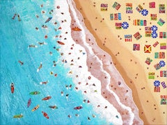 Carefree Days - Large Textural Seascape Aerial Beach Water Landscape Painting (en anglais)