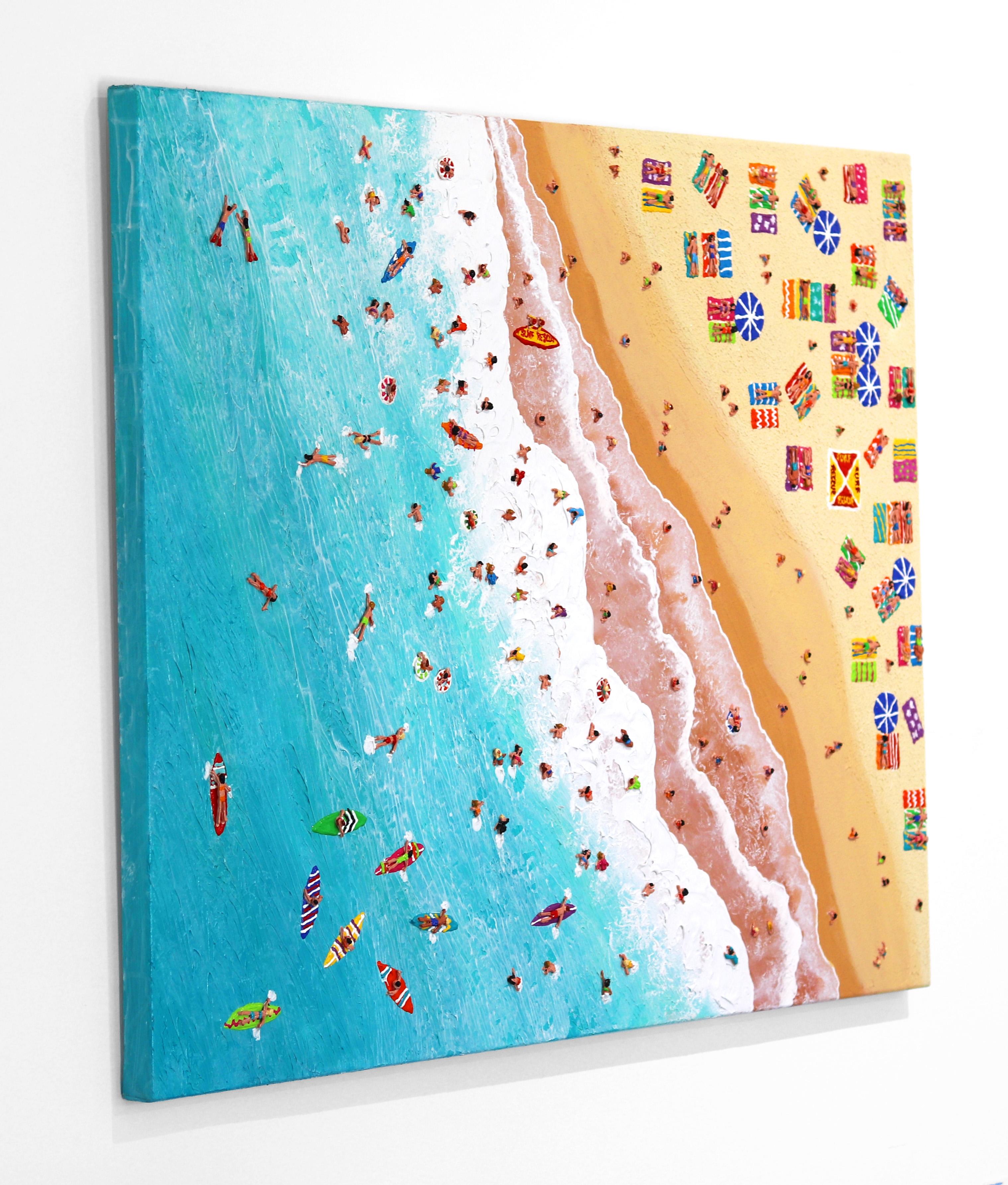 Carefree Days - Large Textural Seascape Aerial Beach Water Landscape Painting For Sale 1