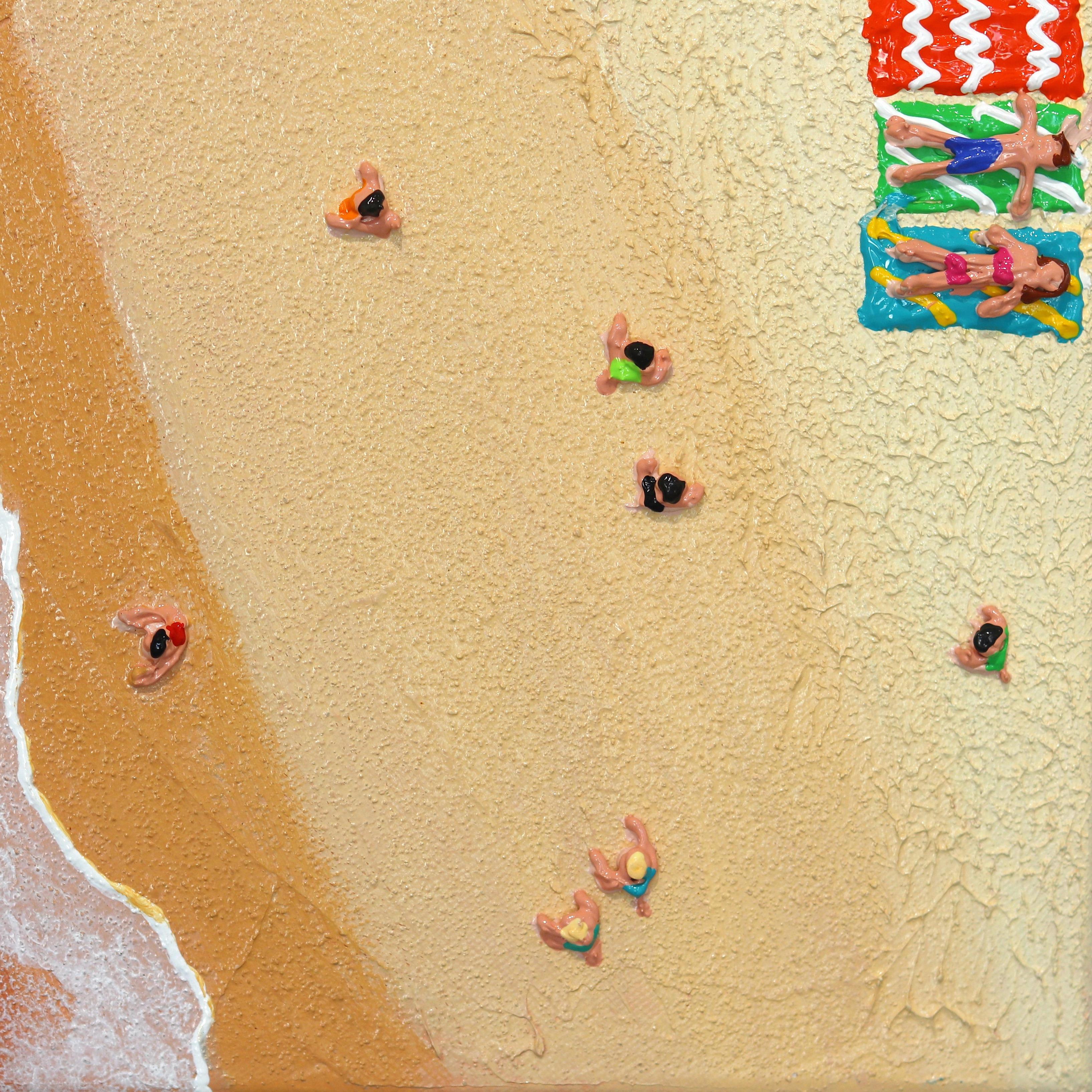 Carefree Days - Large Textural Seascape Aerial Beach Water Landscape Painting (en anglais) en vente 7