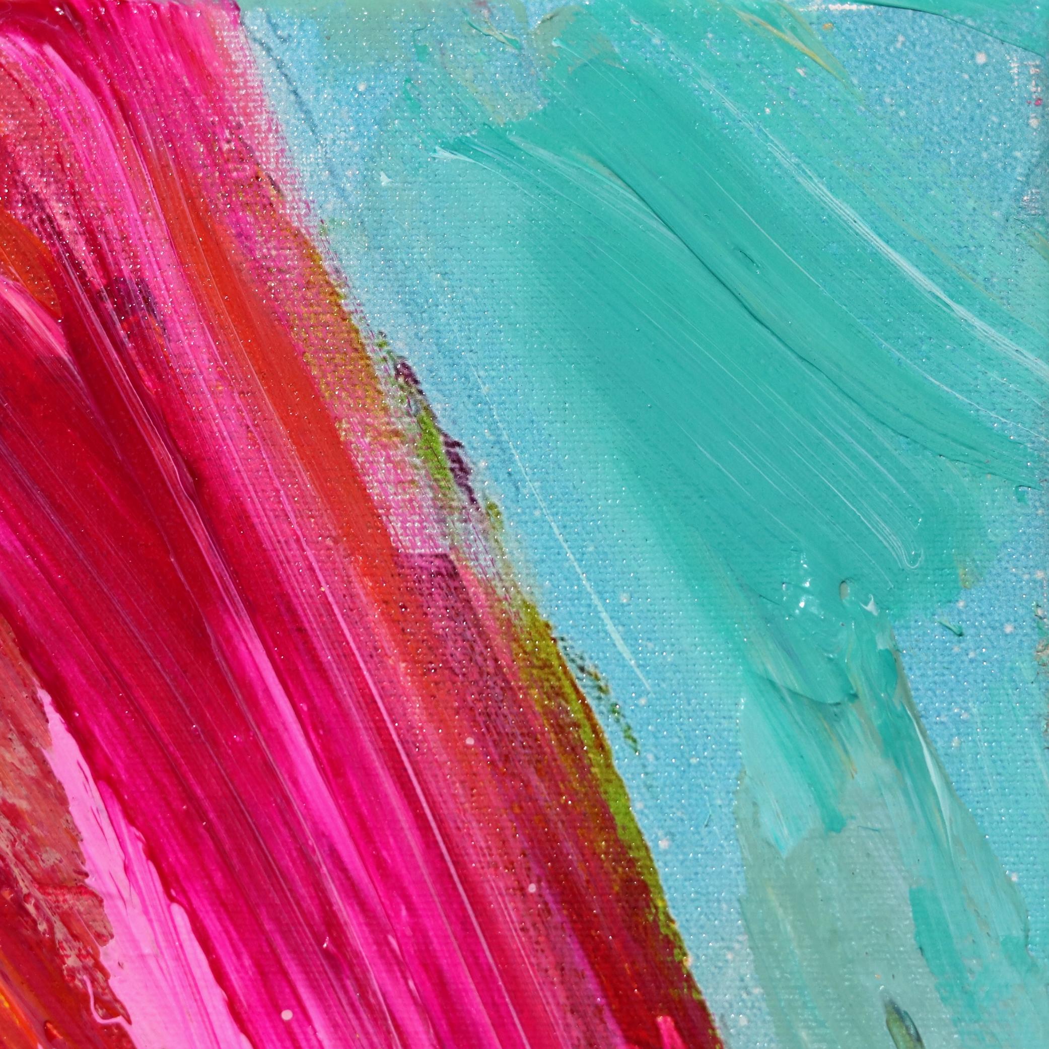 Christy – Originales farbenfrohes, strukturiertes, rosa-blaues Originalporträt im Angebot 2