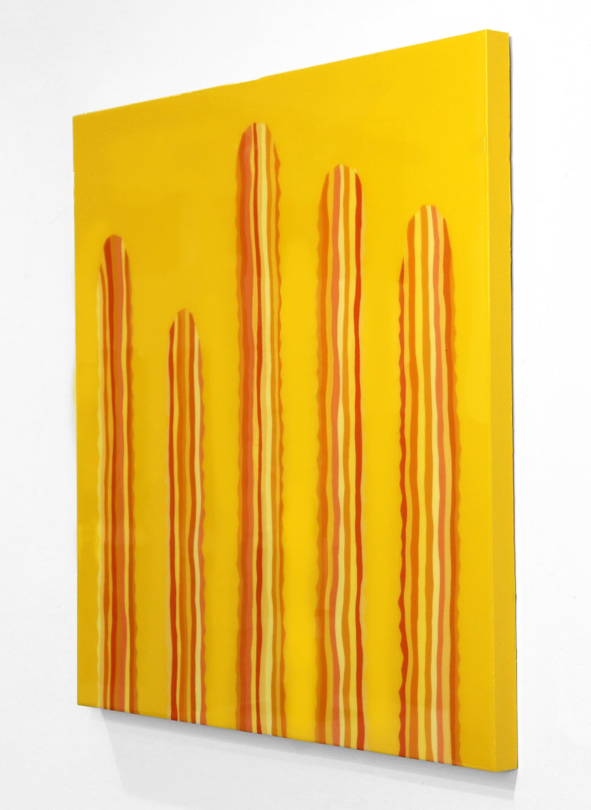 Peinture Pop Art Cactus jaune orangé vibrant d'inspiration sud-ouest - Orange Landscape Painting par Will Beger