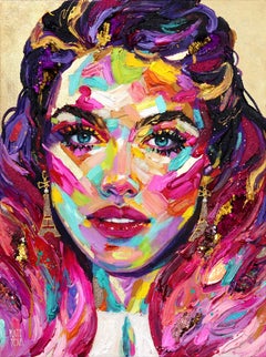 Emily - Peinture figurative originale colorée sur toile