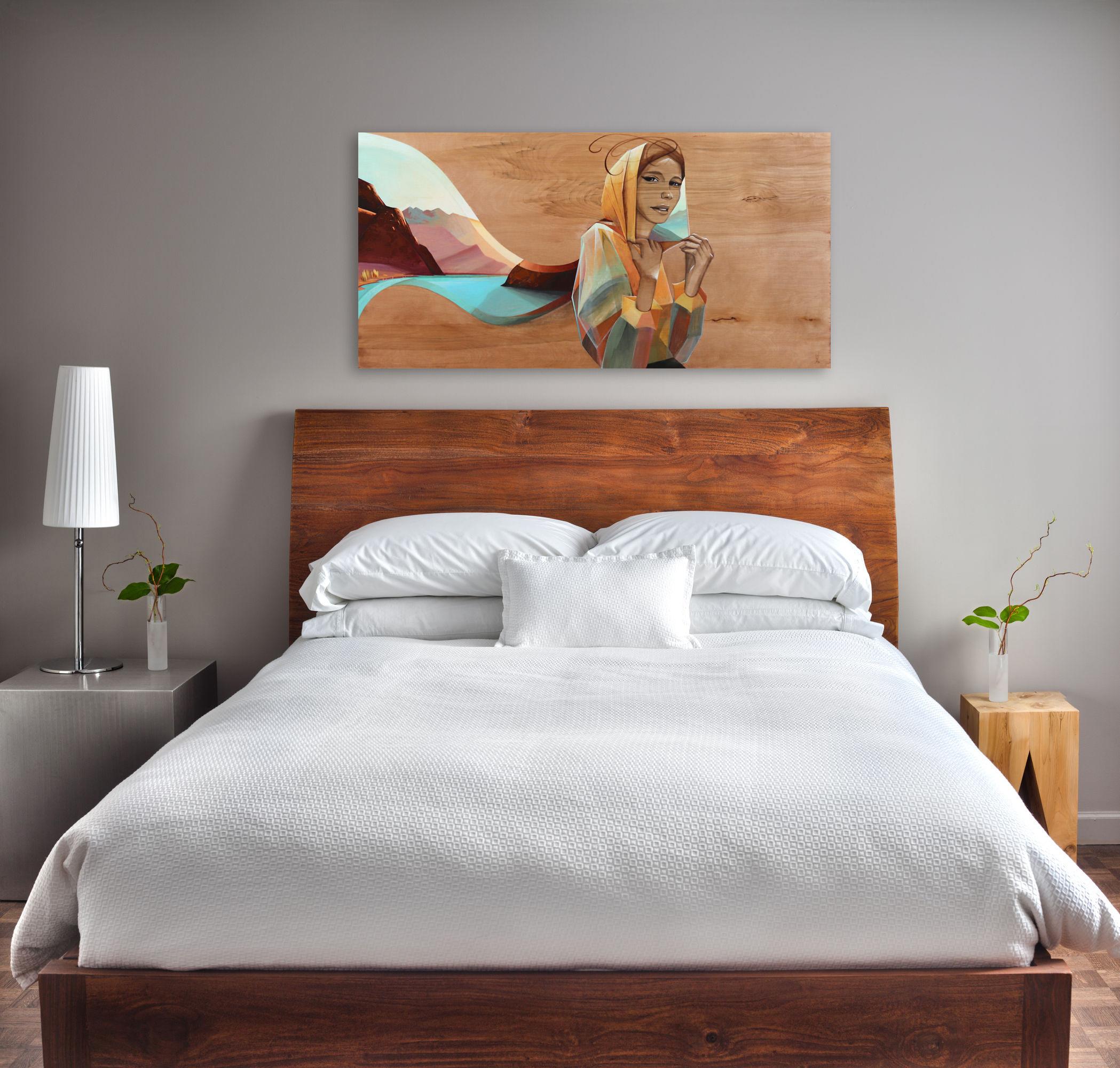 Zahra - Obra de Arte Figurativa Original sobre Panel de Madera Mujer Colorida en venta 1