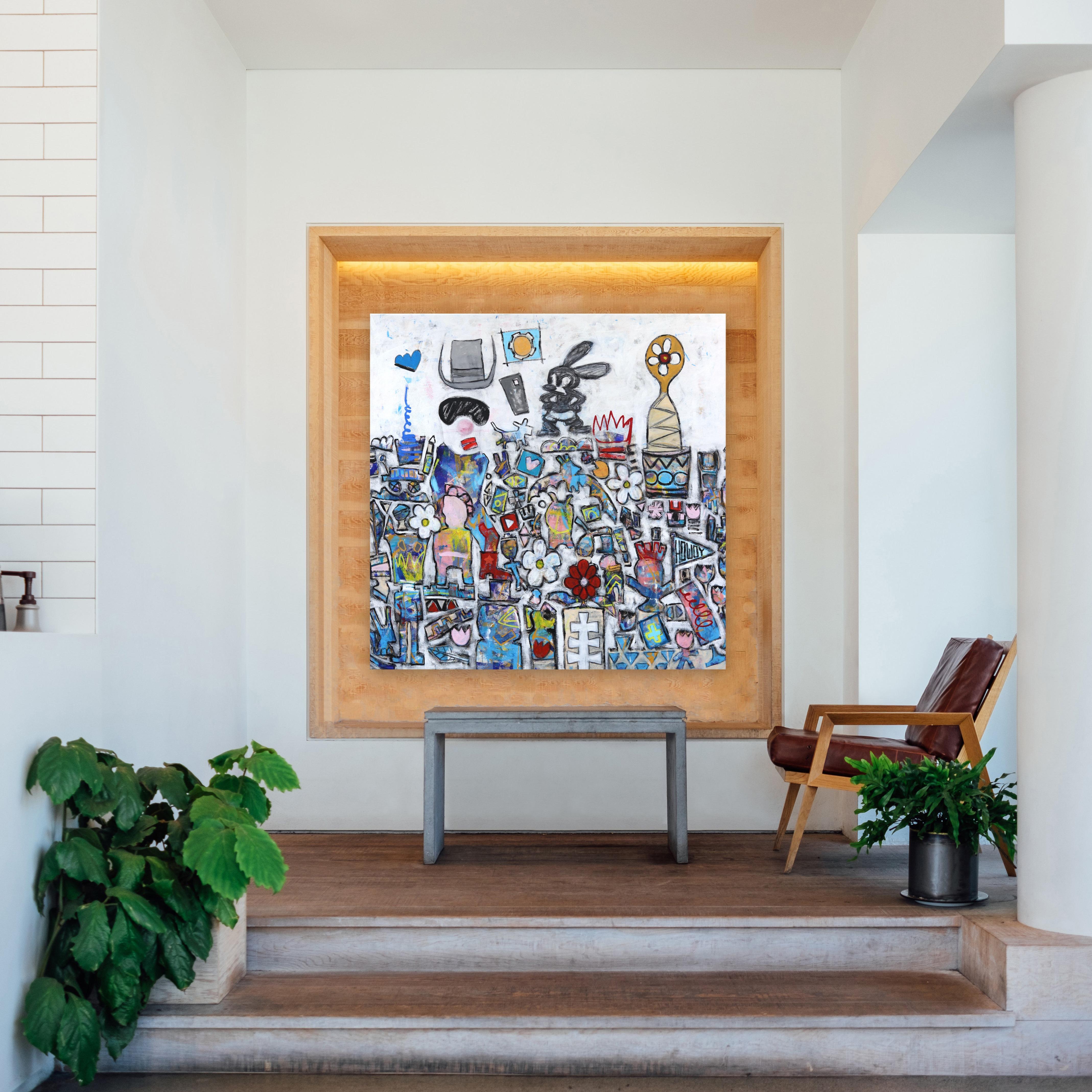 Oswald der Kaninchen! Großes farbenfrohes, inspirierendes, neoexpressionistisches Pop-Art-Gemälde  – Painting von Tommy Lennartsson