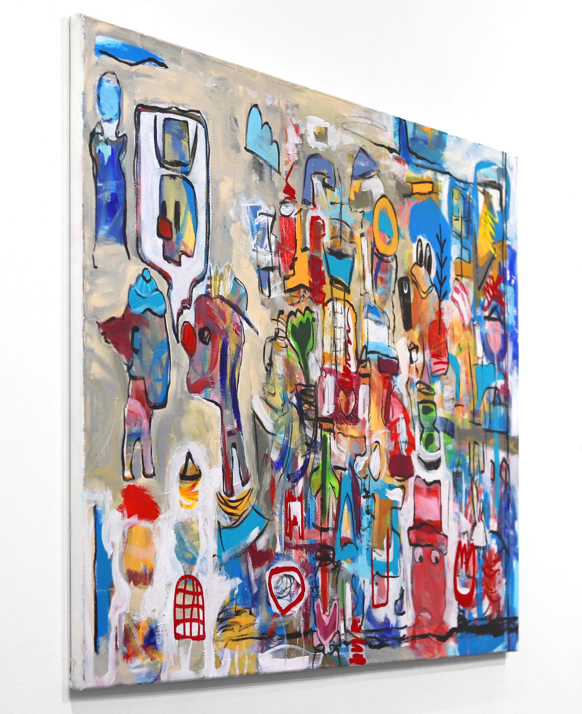 Clown County Fair - Large Colorful Figurative Neo-Expressionist Abstract Artwork - Contemporary Mixed Media Art by Tommy Lennartsson