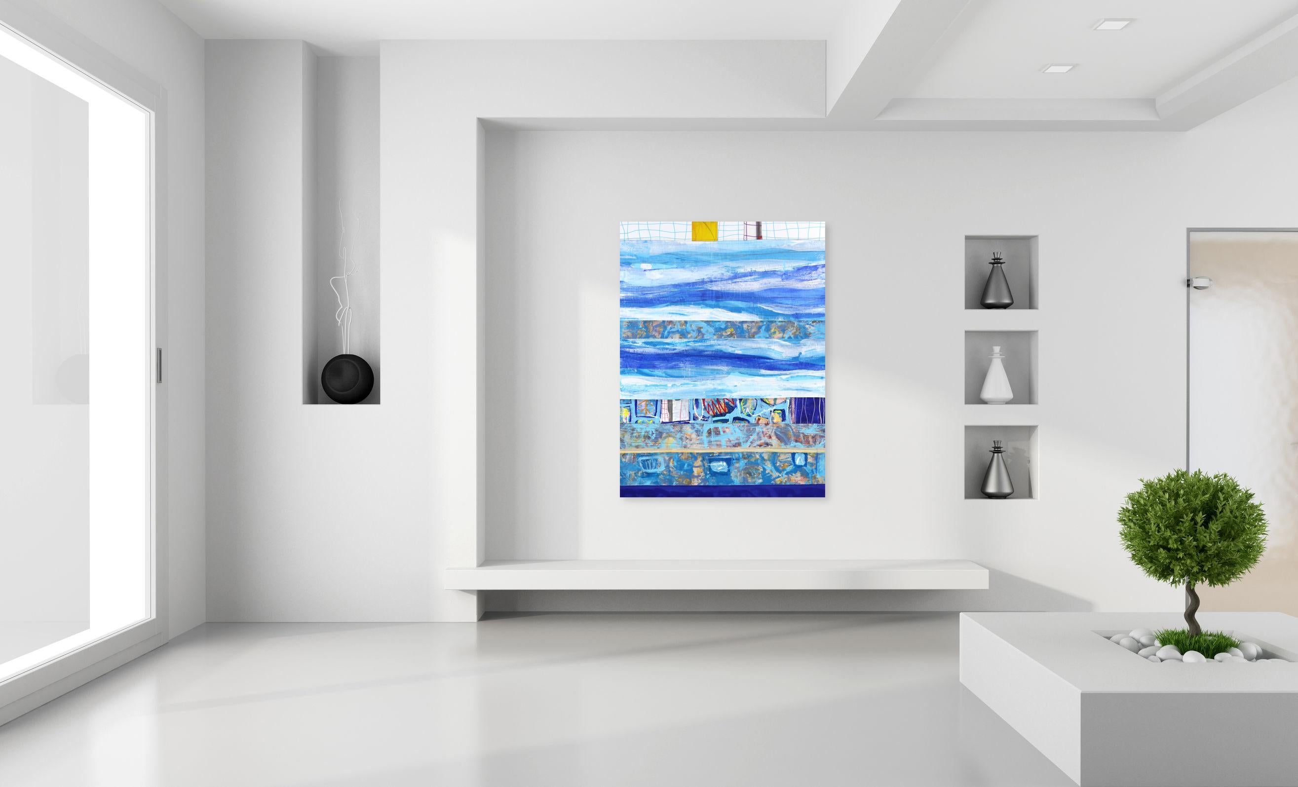 Lighthouse Ocean - Paysage abstrait bleu - Peinture originale de paysage aquatique - Painting de Tommy Lennartsson