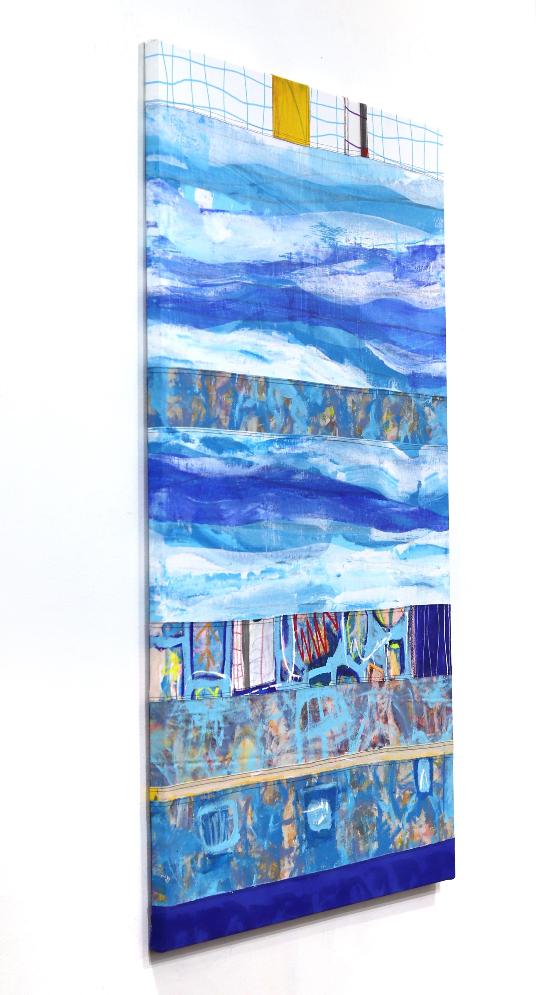 Lighthouse Ocean - Paysage abstrait bleu - Peinture originale de paysage aquatique - Bleu Abstract Painting par Tommy Lennartsson
