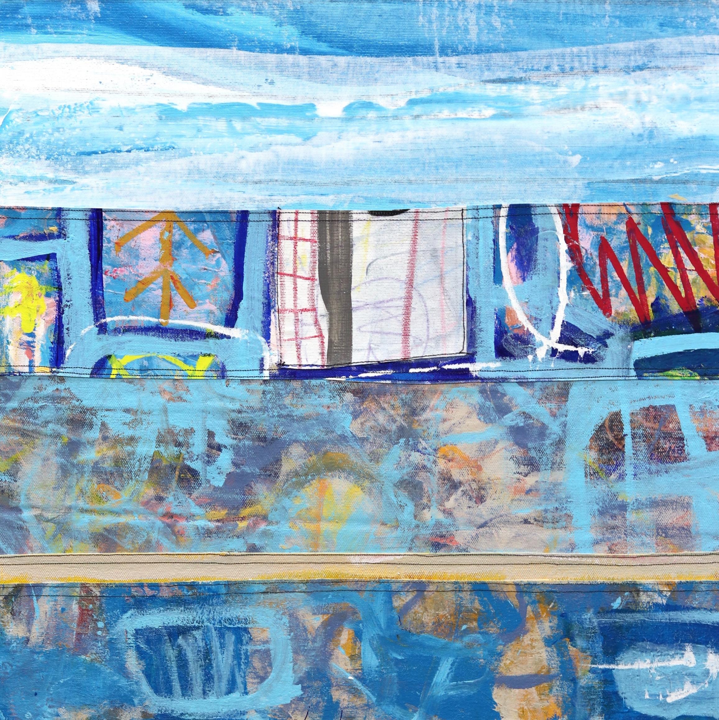 Lighthouse Ocean - Paysage abstrait bleu - Peinture originale de paysage aquatique en vente 2