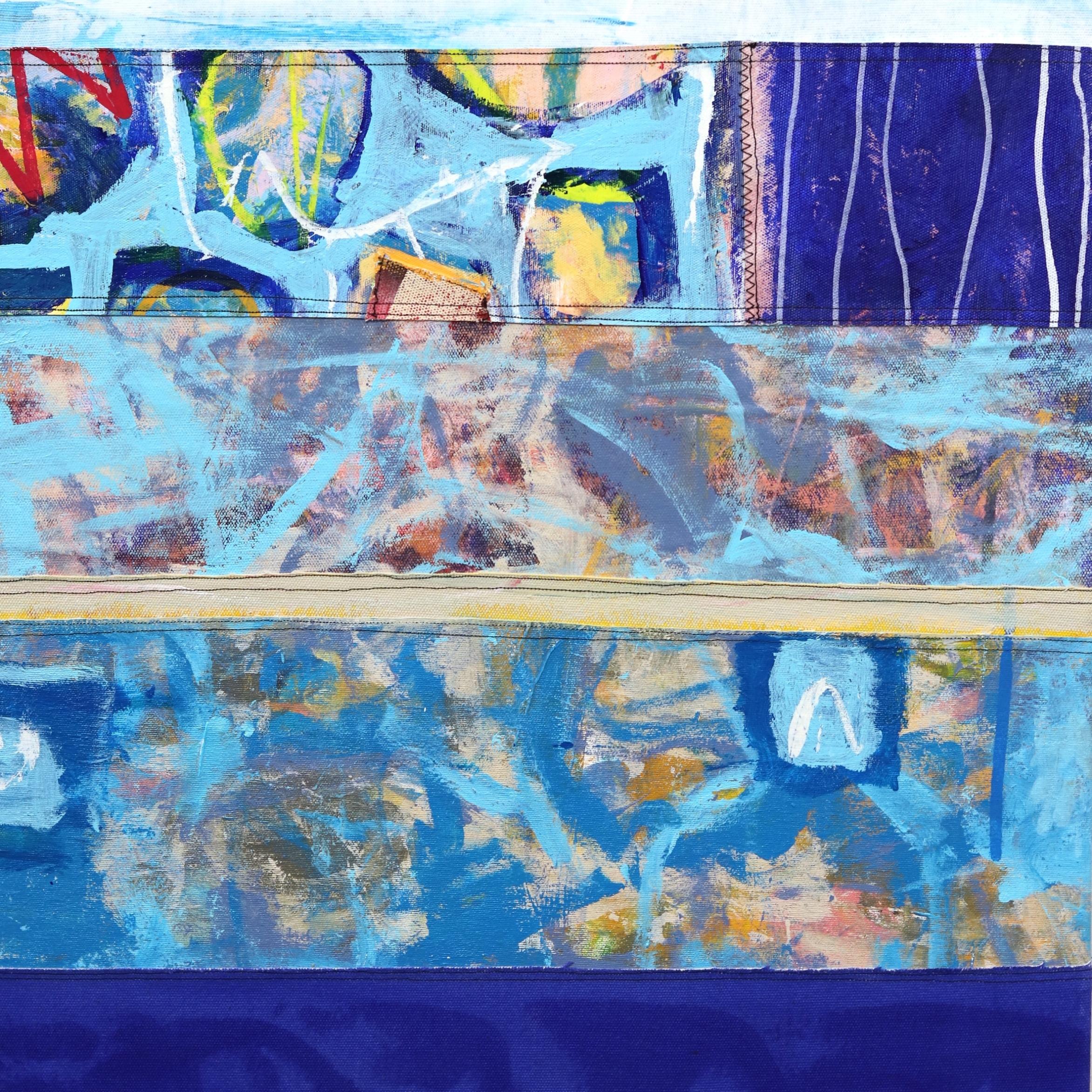 Lighthouse Ocean - Paysage abstrait bleu - Peinture originale de paysage aquatique en vente 3