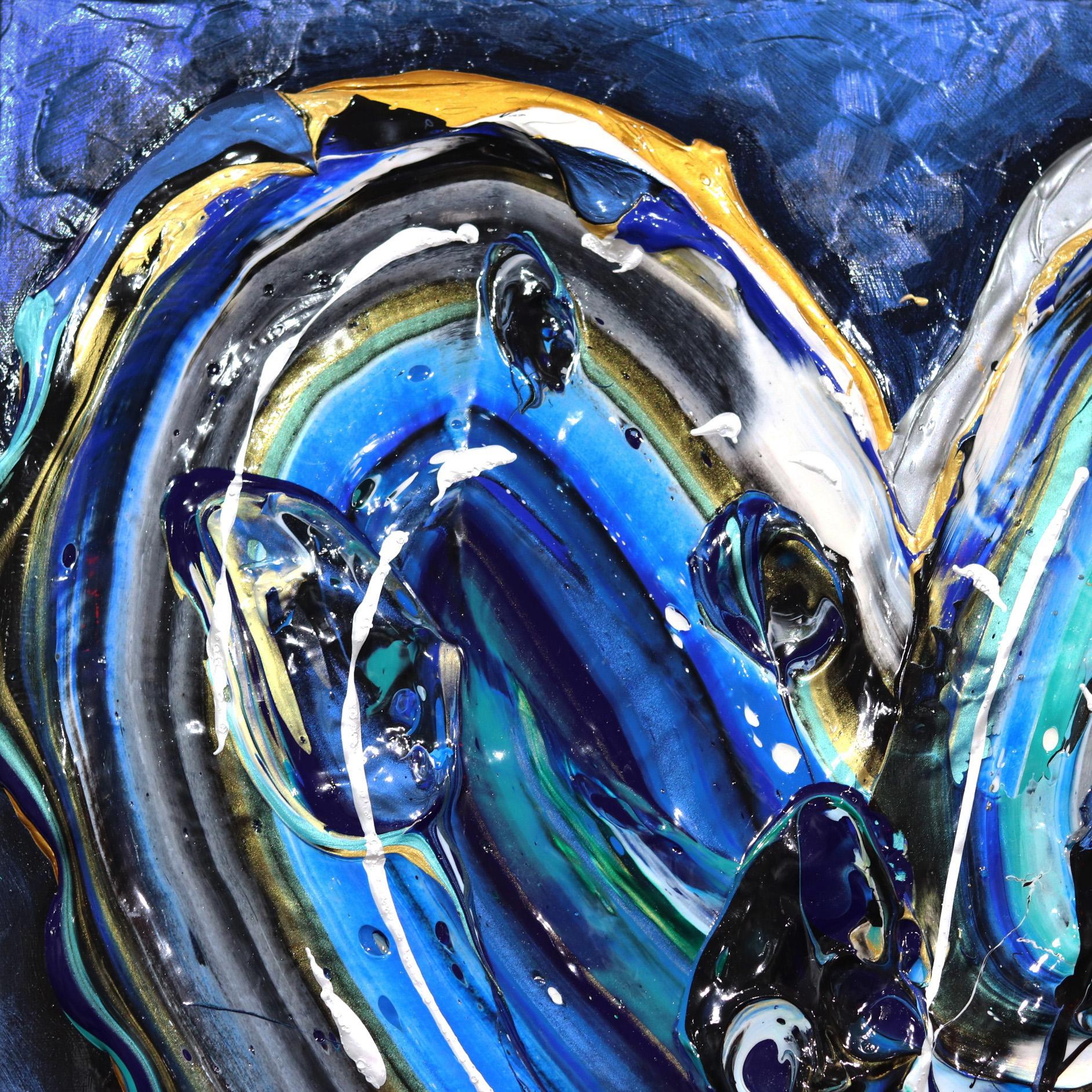 Amor en el cielo - Impasto Pintura Gruesa Obra de Arte Original Corazón Azul - Painting Contemporáneo de Cynthia Coulombe Bégin