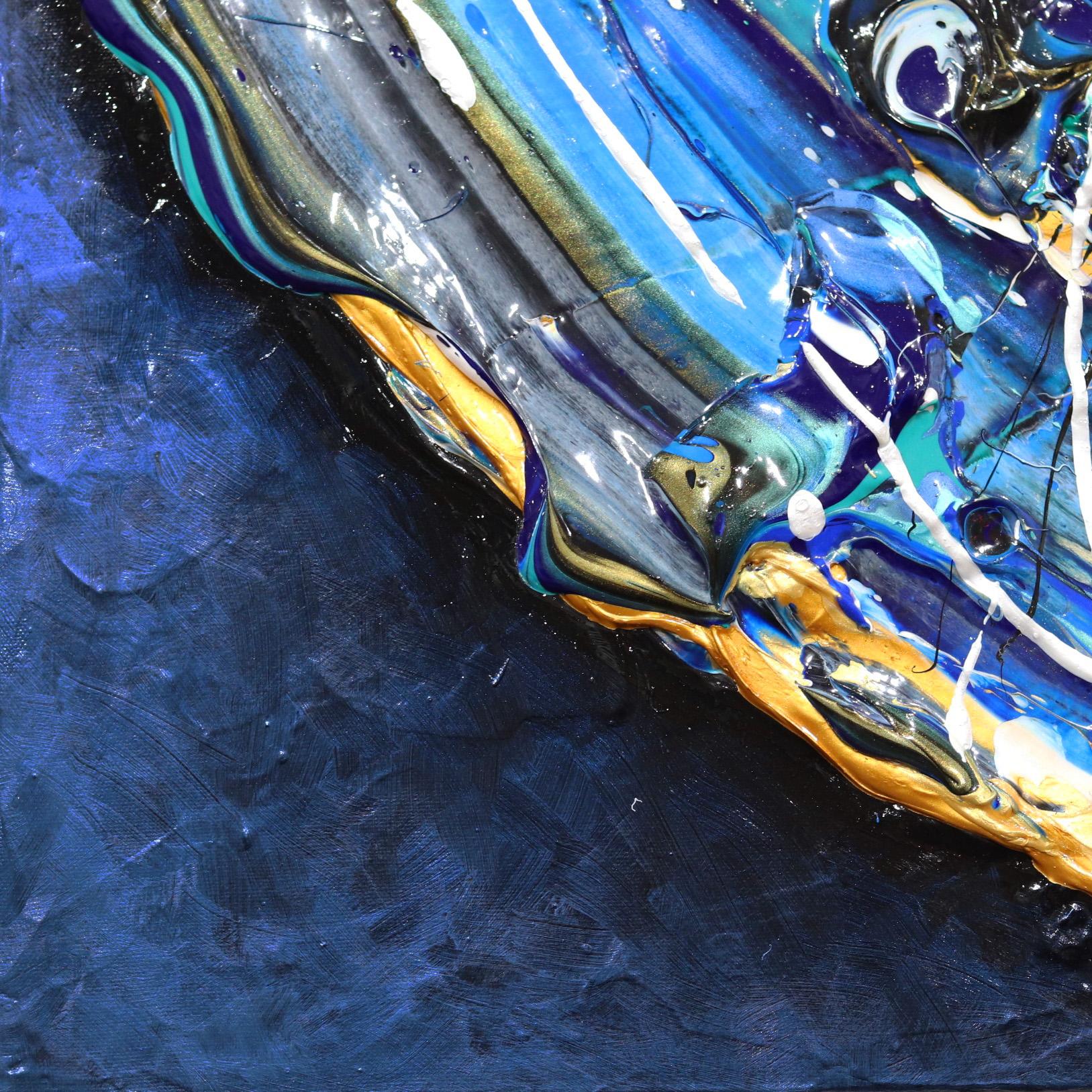 Amor en el cielo - Impasto Pintura Gruesa Obra de Arte Original Corazón Azul en venta 2