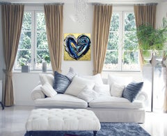 Perfect Love – Impasto Thick Paint Original Buntes Original-Kunstwerk mit goldenem Akzent, farbenfrohes Herz