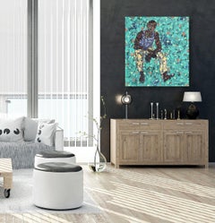 "Dreamer No. 8" Original Museum Artist Mixed Media Turquoise Figurative Painting