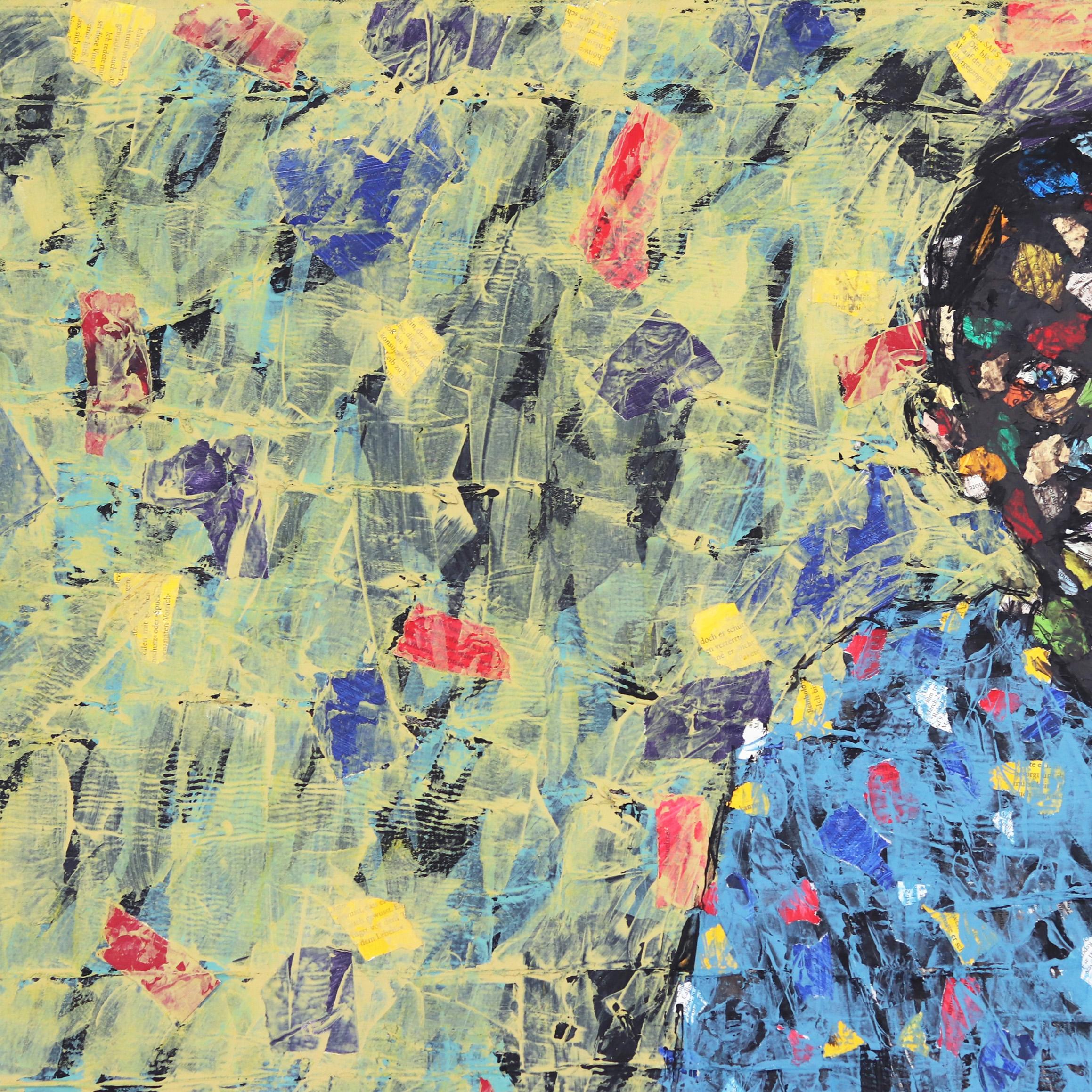 Centrando le sue opere d'arte a tecnica mista sulla sua identità di persona di colore che vive in un 