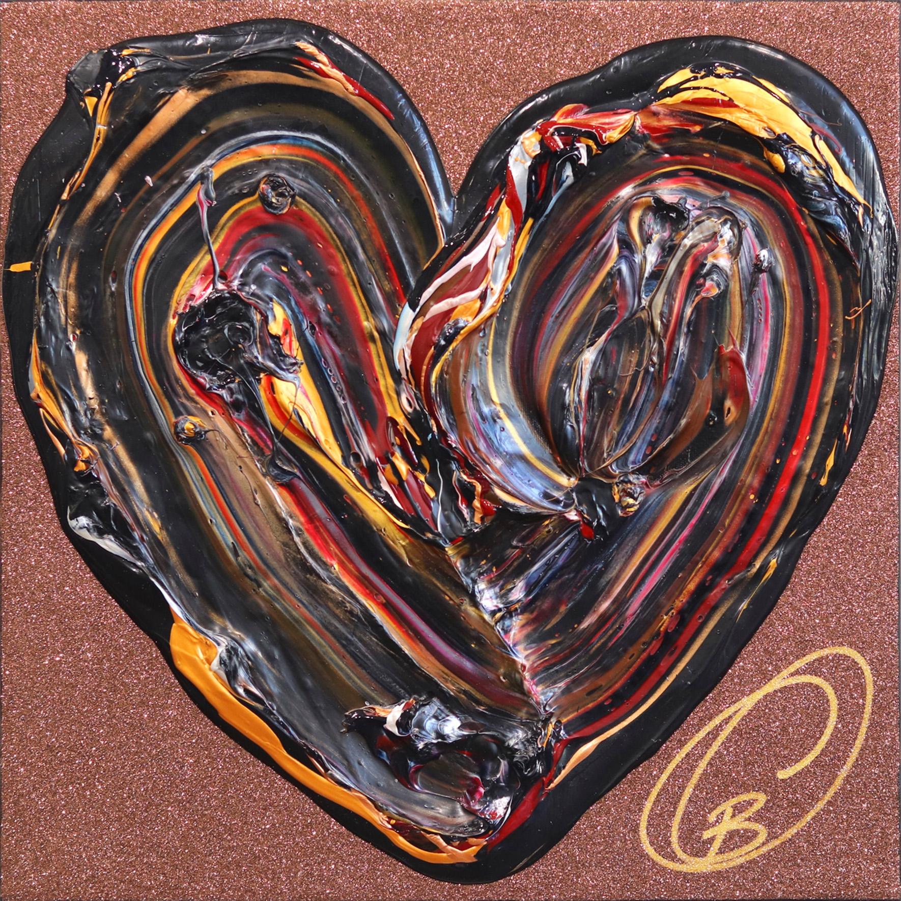 Cynthia Coulombe Bégin Figurative Painting - Love On Caffeine - Impasto Thick Paint Original Colorful Heart Artwork