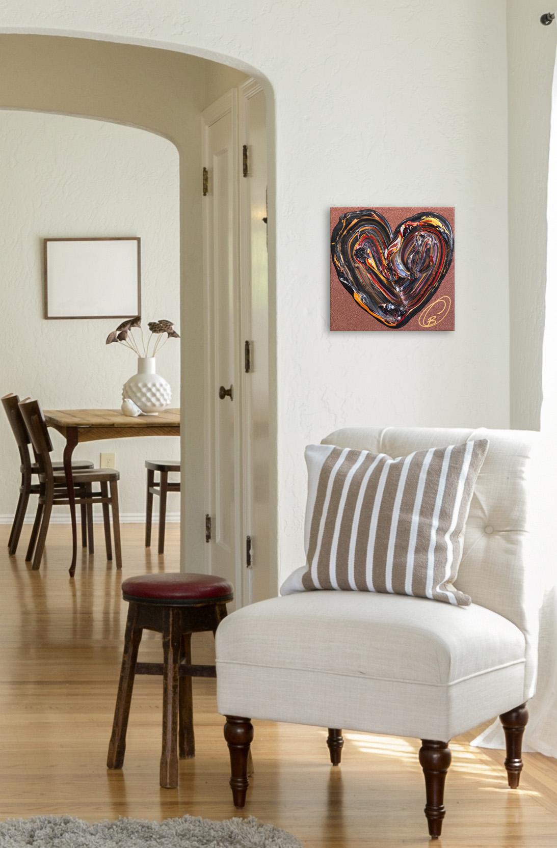 Love On Caffeine - Impasto Thick Paint Original Colorful Heart Artwork - Painting by Cynthia Coulombe Bégin