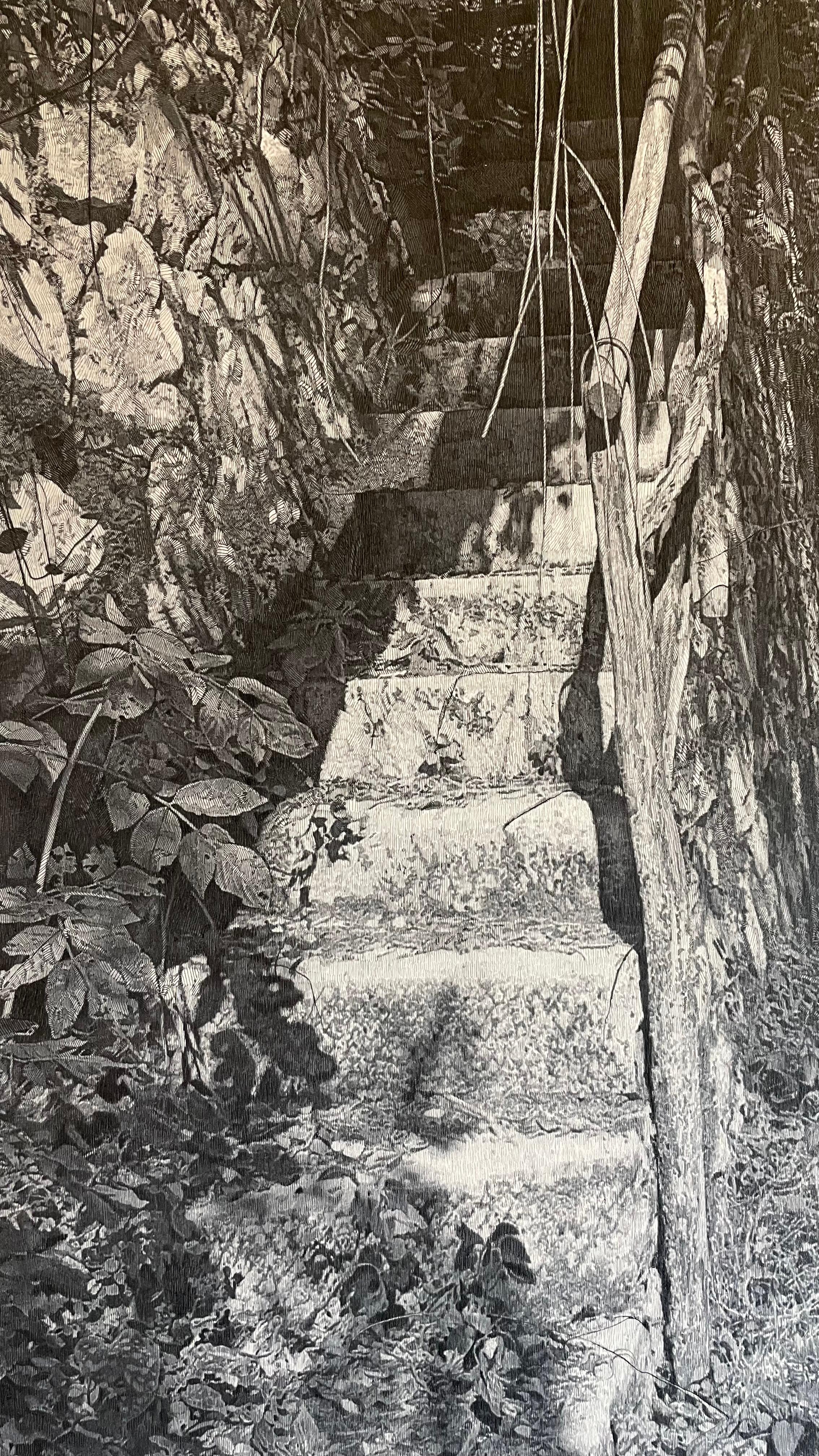 Pencil drawing of a staircase on a forest path by skillful italian artist - Art by Sara Menon