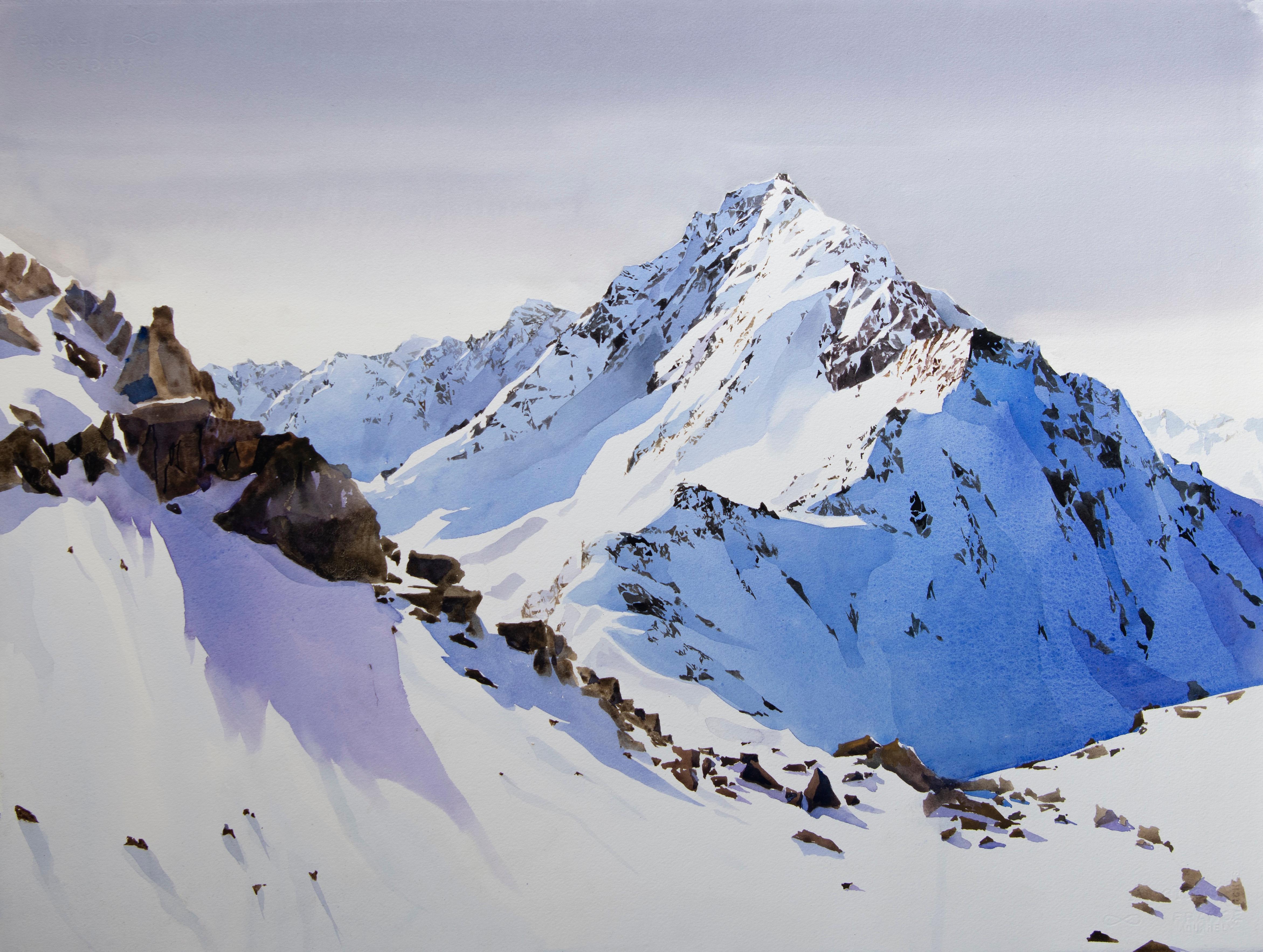 Cima Piazzi (Livigno), Alpine Watercolor On Paper by Silvia De Bastiani, 2025