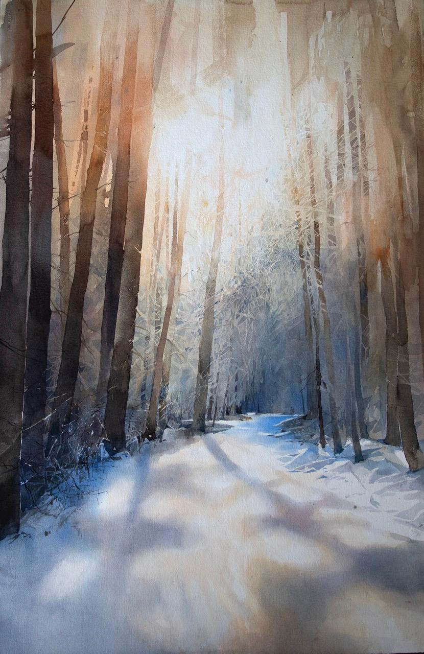 Watercolour on paper, stretched on canvas, inch 40 x 25,5 (rif. 2626)

The painting was recently shown at the solo exhibition “Water and Peaks. An Olympic Journey Through the Alps” (February-April 2026), held at the Fabbrica del Vapore in Milan. 
As