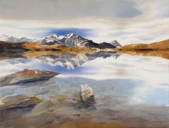 Alpine Lake: Lago della Manzina (Valfurva), Watercolor on Paper, cm 56 x 76