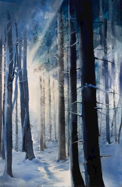 Alpine Wood, Original Watercolor on Paper, 40 x 25.5 inch, Signed