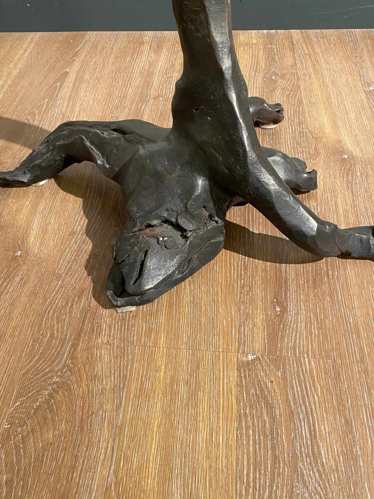Cette pièce unique en fer forgé a été réalisée par l'artiste italien contemporain Luciano Zanoni. Le sculpteur s'est épanoui en tant qu'artiste, depuis sa carrière de forgeron jusqu'à ce que le célèbre critique italien Giovanni Testori le découvre