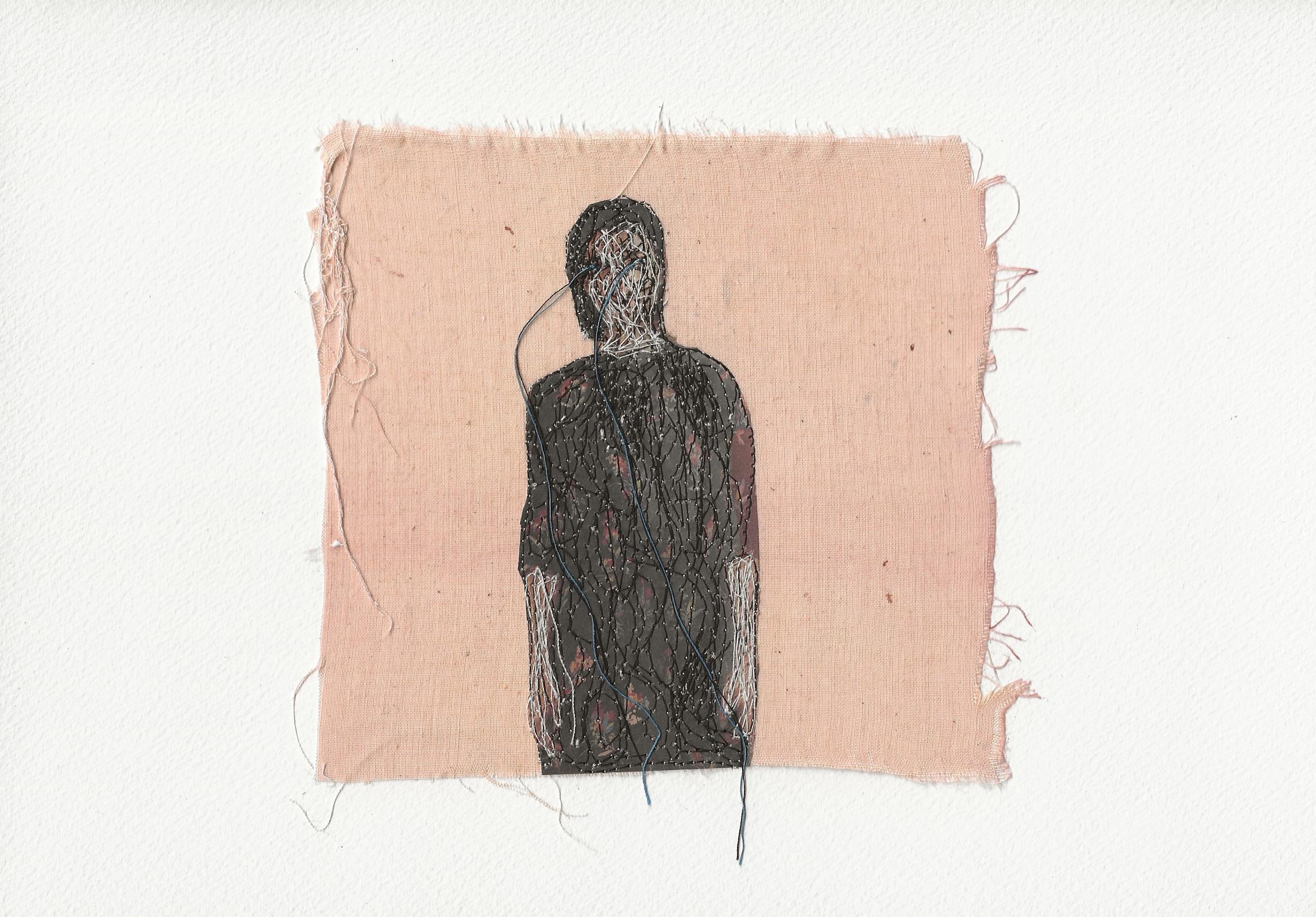 She 38 -  contemporary embroidered photo transfer of woman on fabric