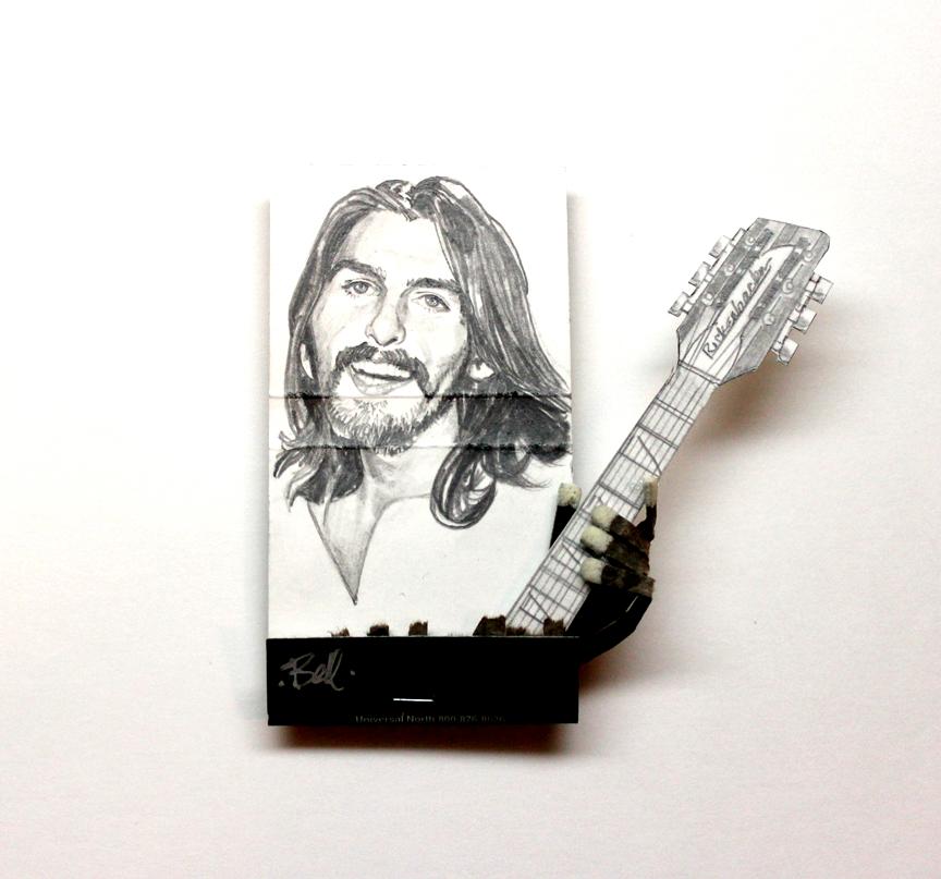 MB visual Portrait - George Harrison- figurative black and white portrait on matchbox