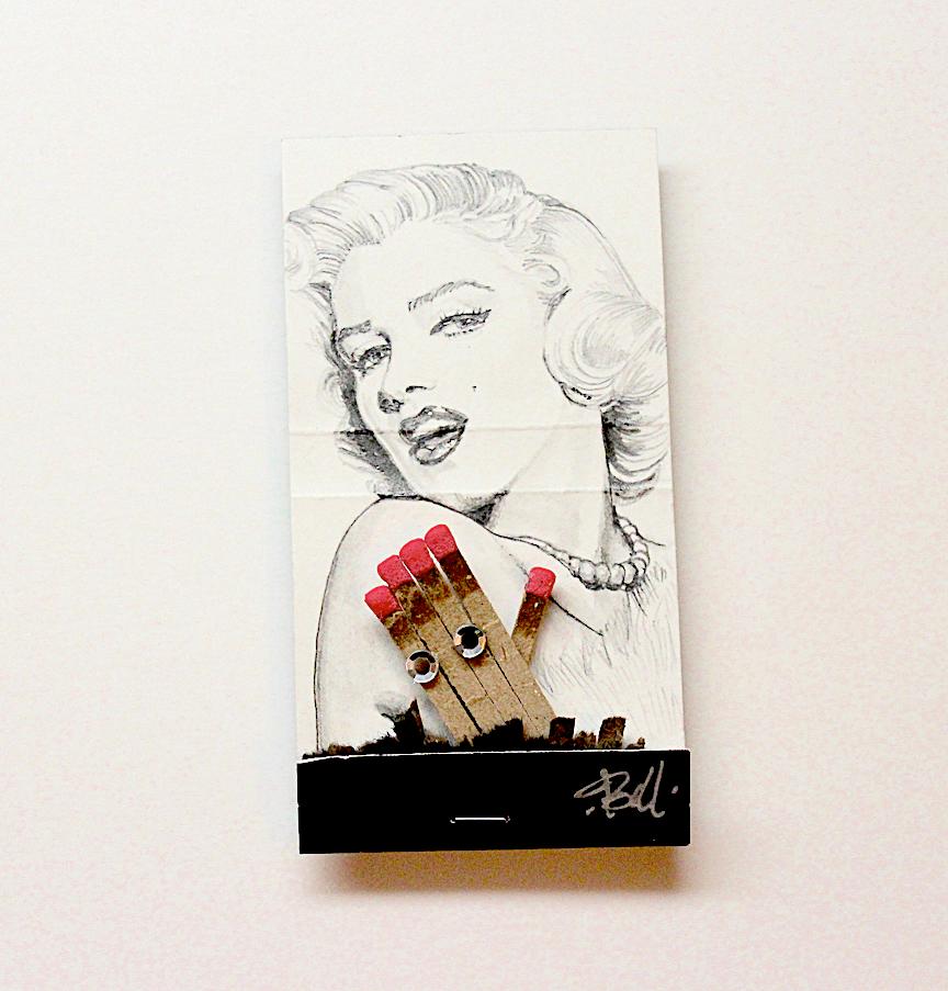 MB visual Portrait - Marilyn Monroe- figurative black and white portrait on matchbox