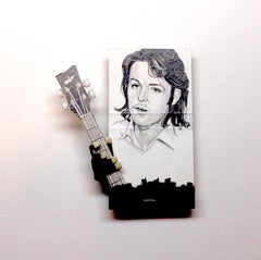 Paul McCartney- figurative black and white portrait on matchbox