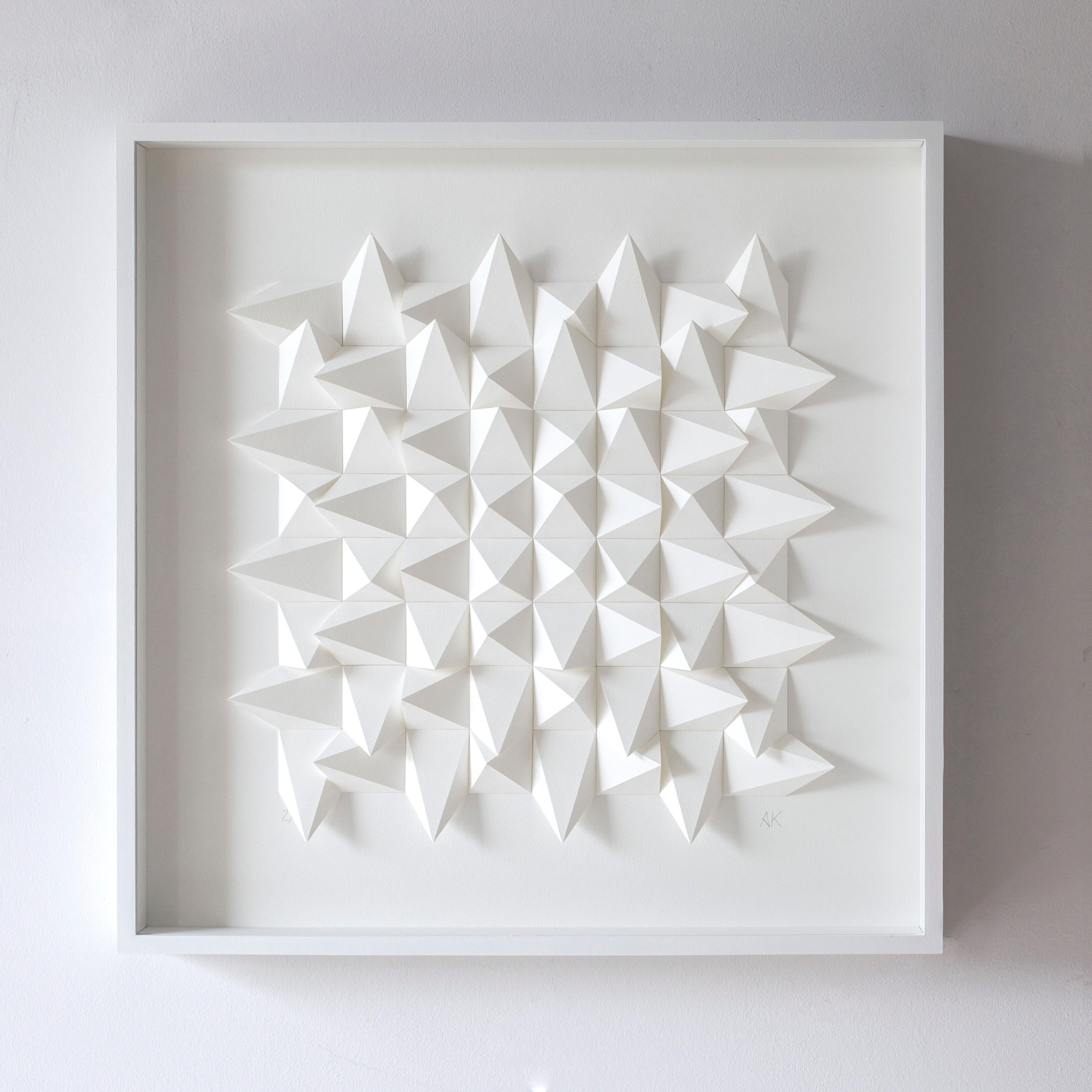 Anna Kruhelska Abstract Drawing - U 45 - white abstract geometric minimalist 3D composition with folded paper 
