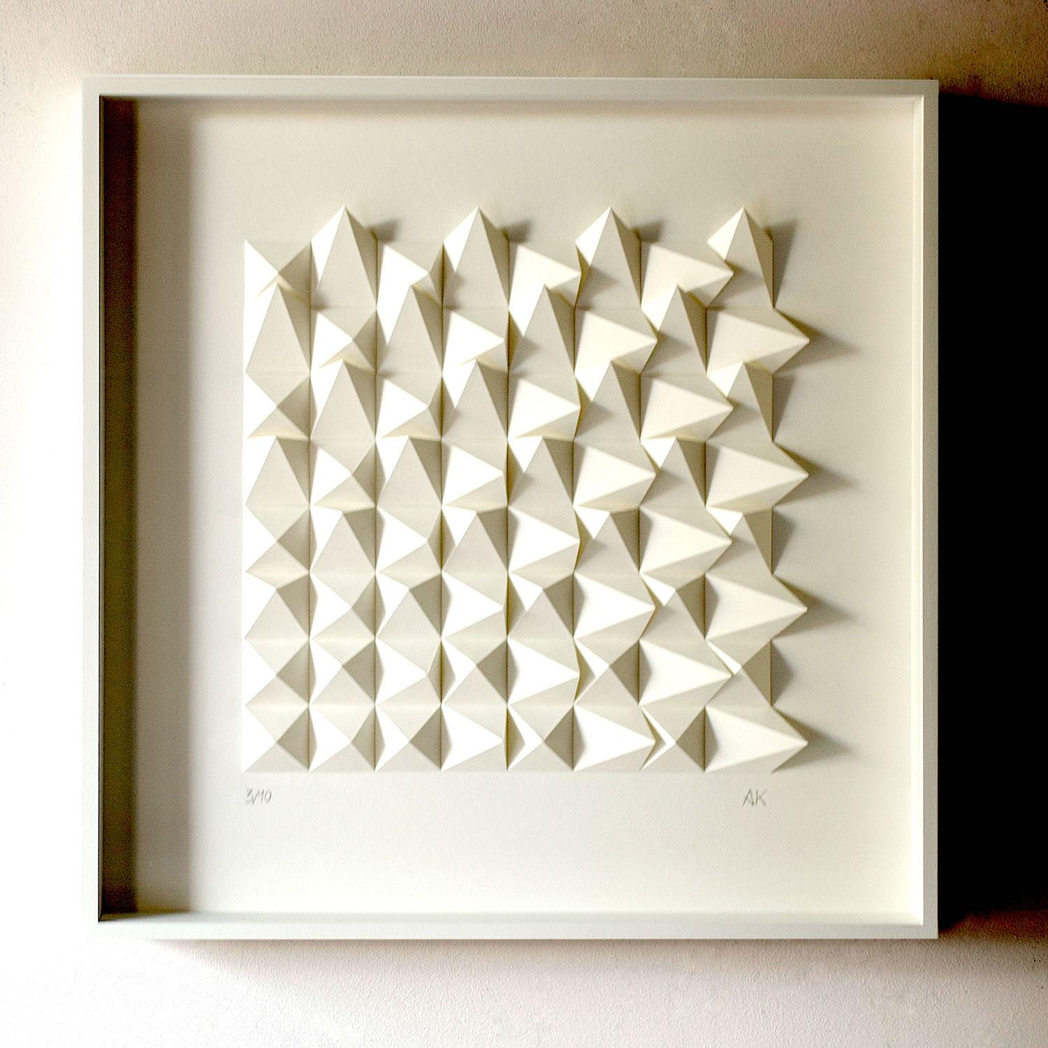 Anna Kruhelska Abstract Drawing - U 47 - white abstract geometric minimalist 3D composition with folded paper 