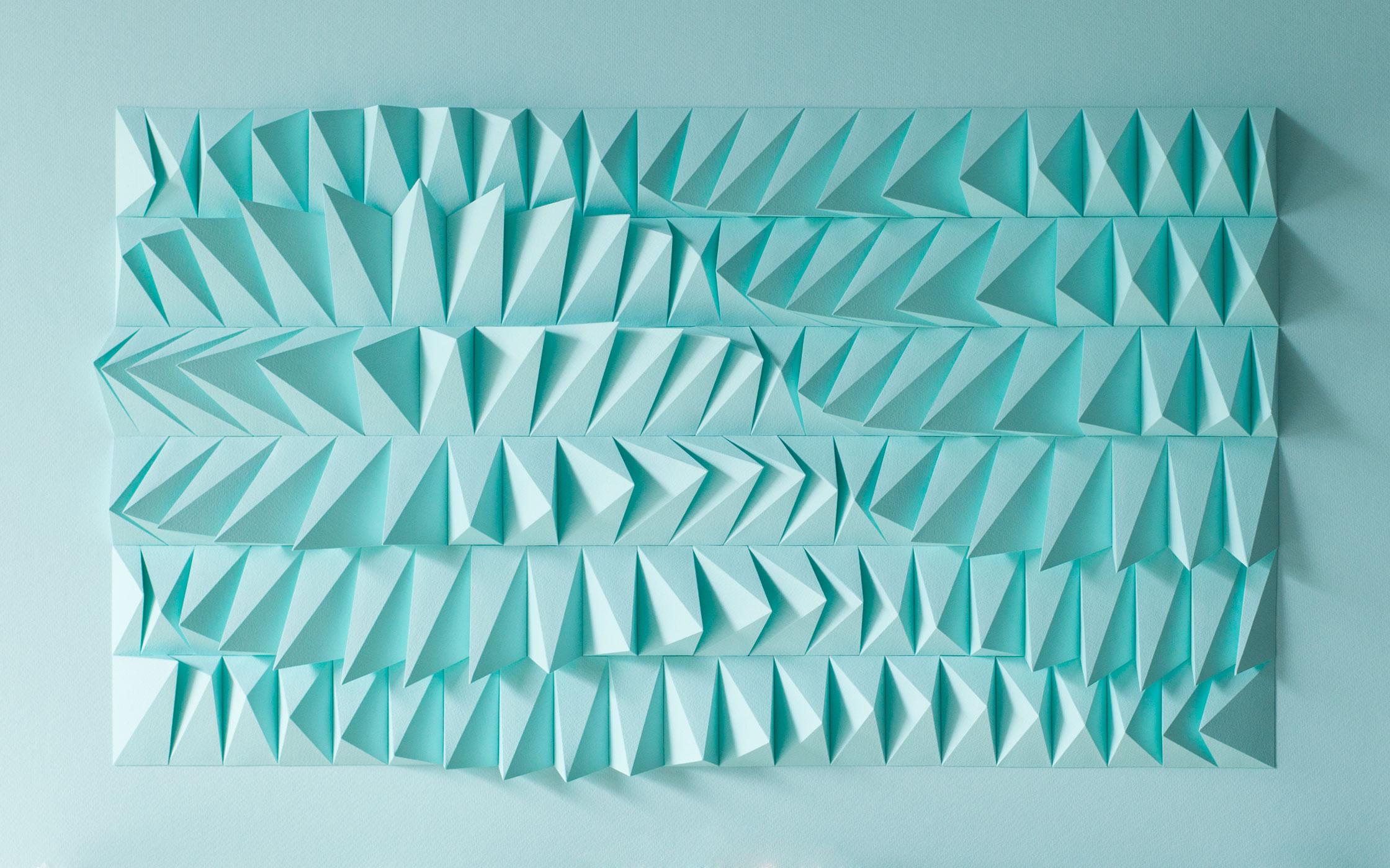 Anna Kruhelska Abstract Drawing - U 164 - Tiffany  blue abstract geometric minimalist 3D paper composition 