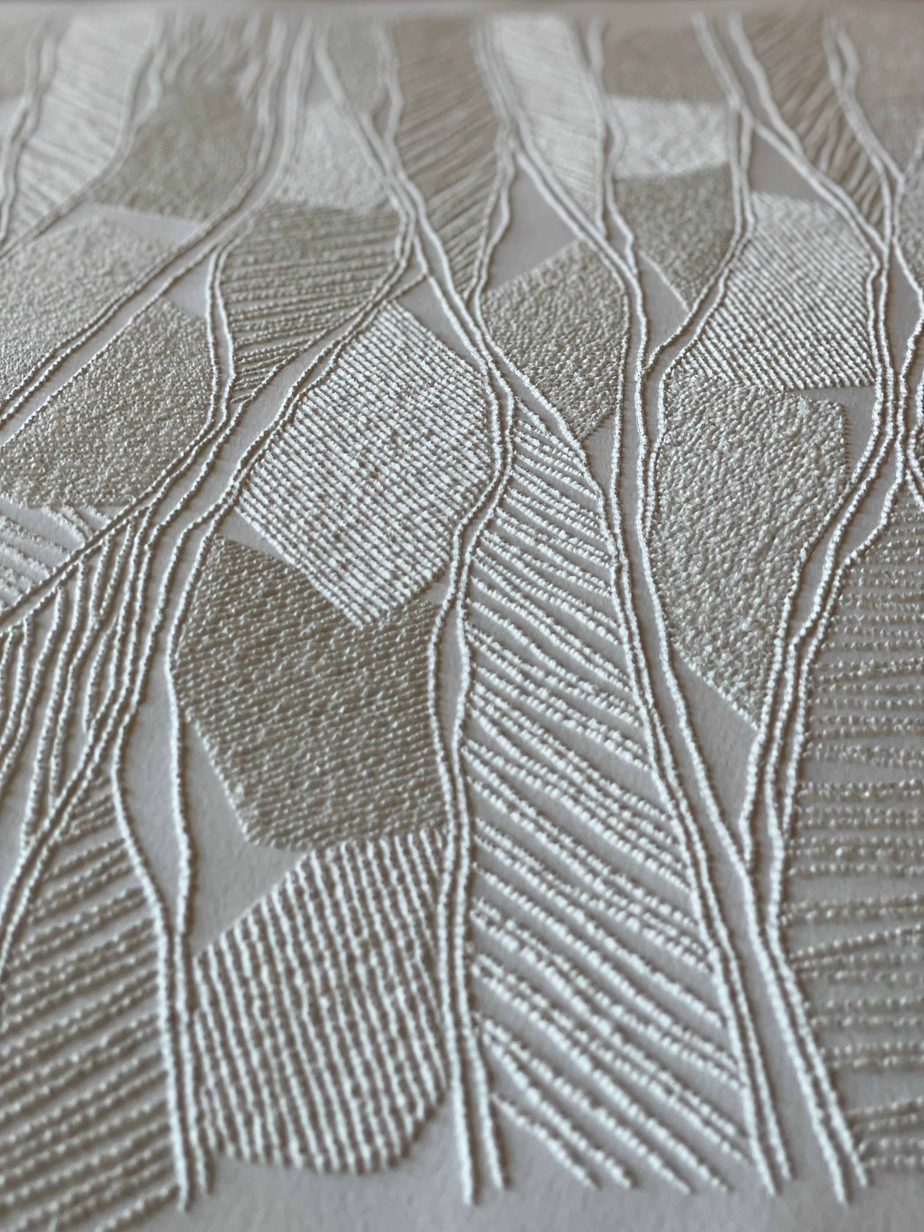 #2 – aufwändige beige 3D-Abstrakte Luftbildzeichnung mit gegezogenen Papierfasern (Geometrische Abstraktion), Sculpture, von Antonin Anzil