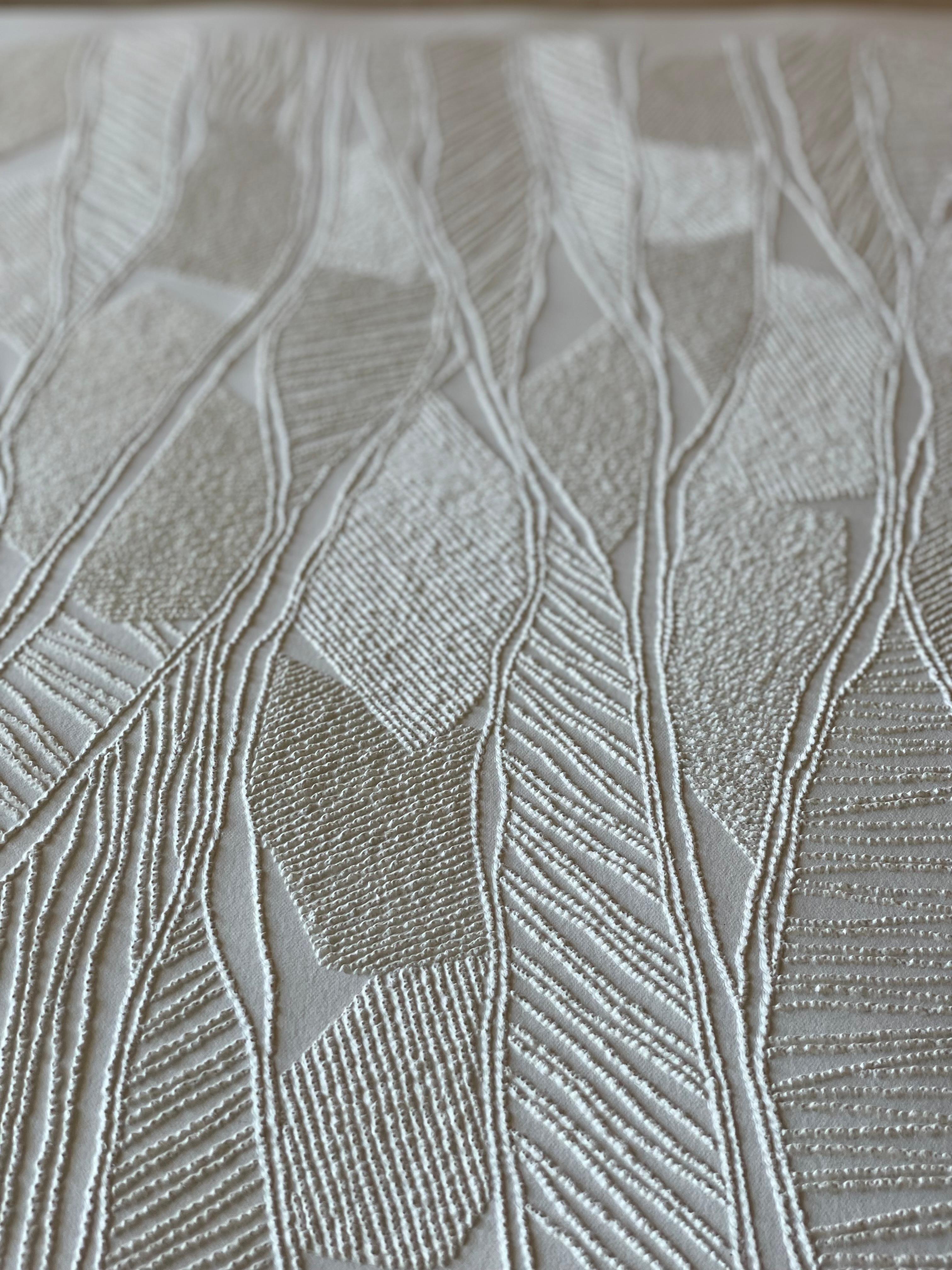 #2 - dessin de paysage aérien abstrait beige complexe en 3D avec fibre de papier tissée - Beige Abstract Sculpture par Antonin Anzil